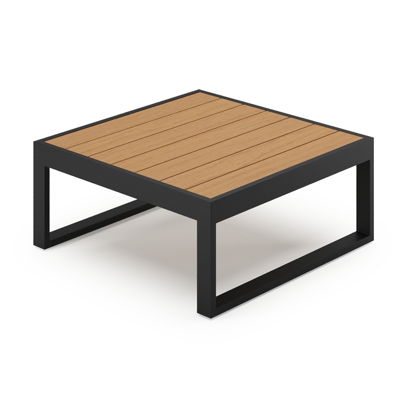 Caldela loungetafel in zwart aluminium en polywood - L 70 x B 70 x H 31 cm