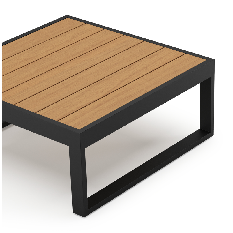Caldela loungetafel in zwart aluminium en polywood - L 70 x B 70 x H 31 cm