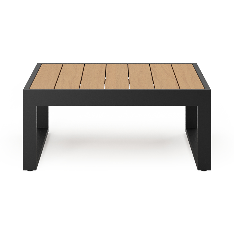 Caldela loungetafel in zwart aluminium en polywood - L 70 x B 70 x H 31 cm