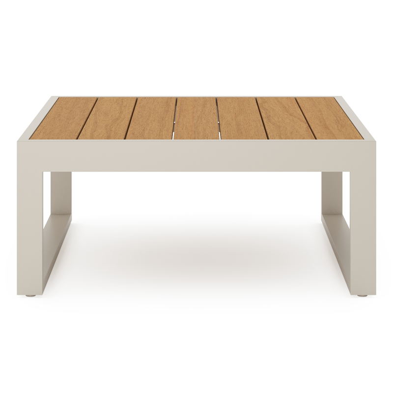 Caldela loungetafel in beige aluminium en polywood - L 70 x B 70 x H 31 cm