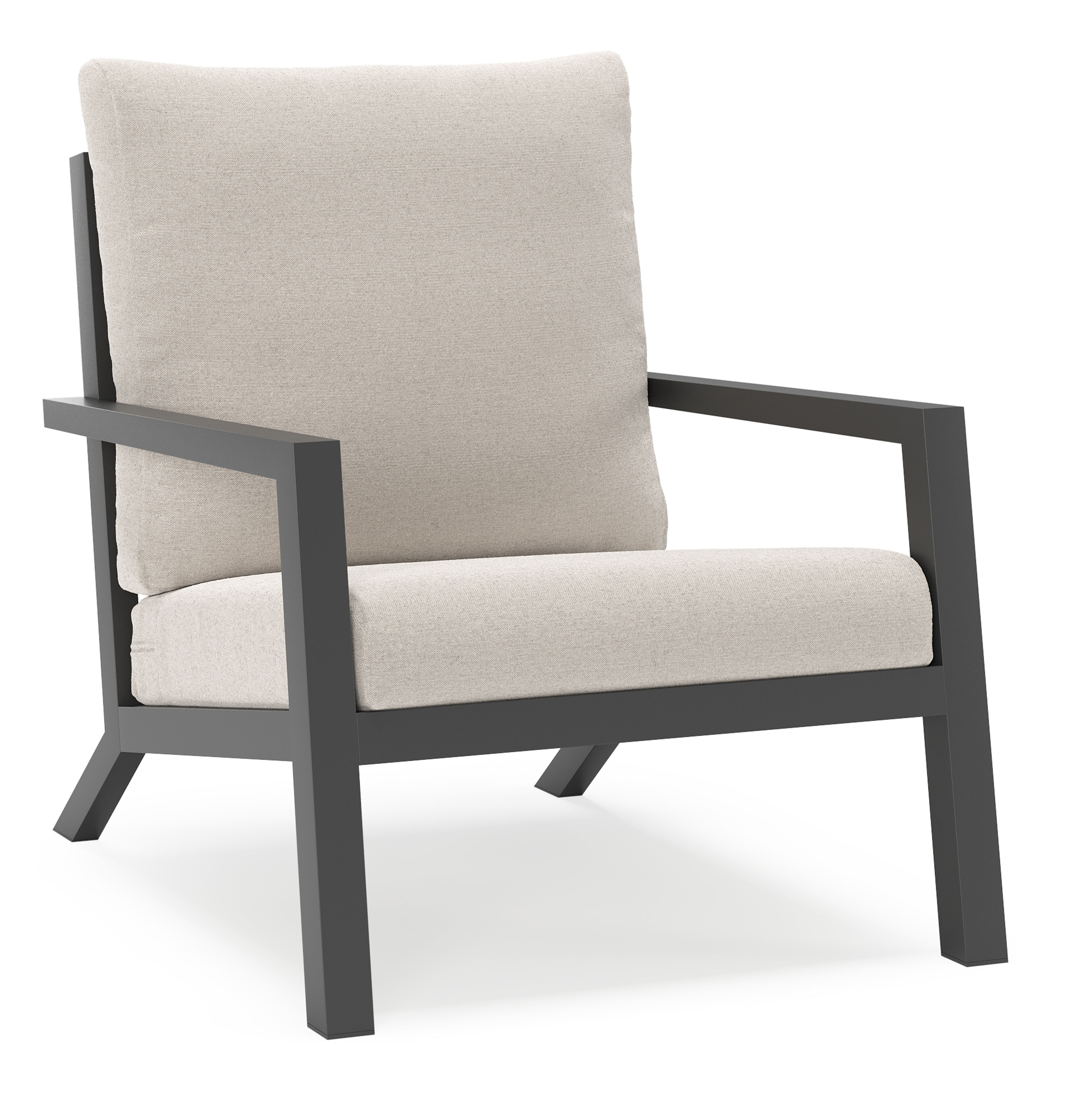 Alcudia loungestoel in zwart aluminium met beige Weather+ Olefin kussens