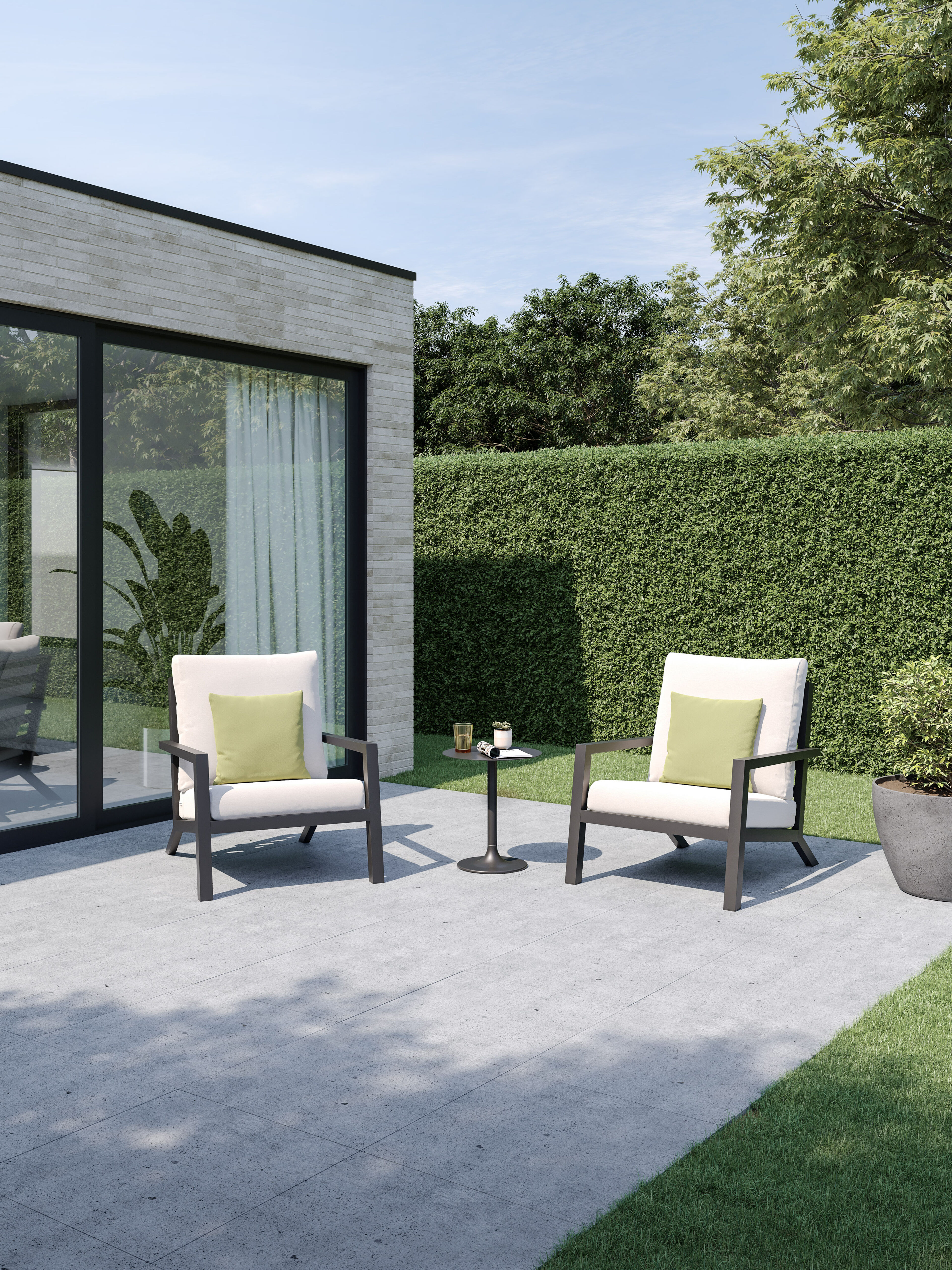 Alcudia loungestoel in zwart aluminium met beige Weather+ Olefin kussens