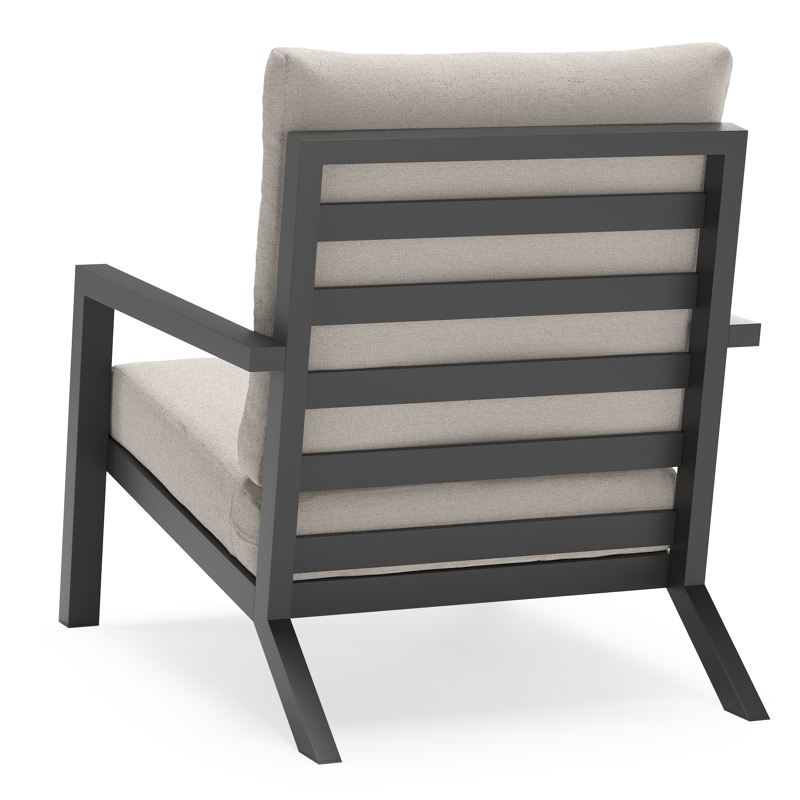 Alcudia loungestoel in zwart aluminium met beige Weather+ Olefin kussens