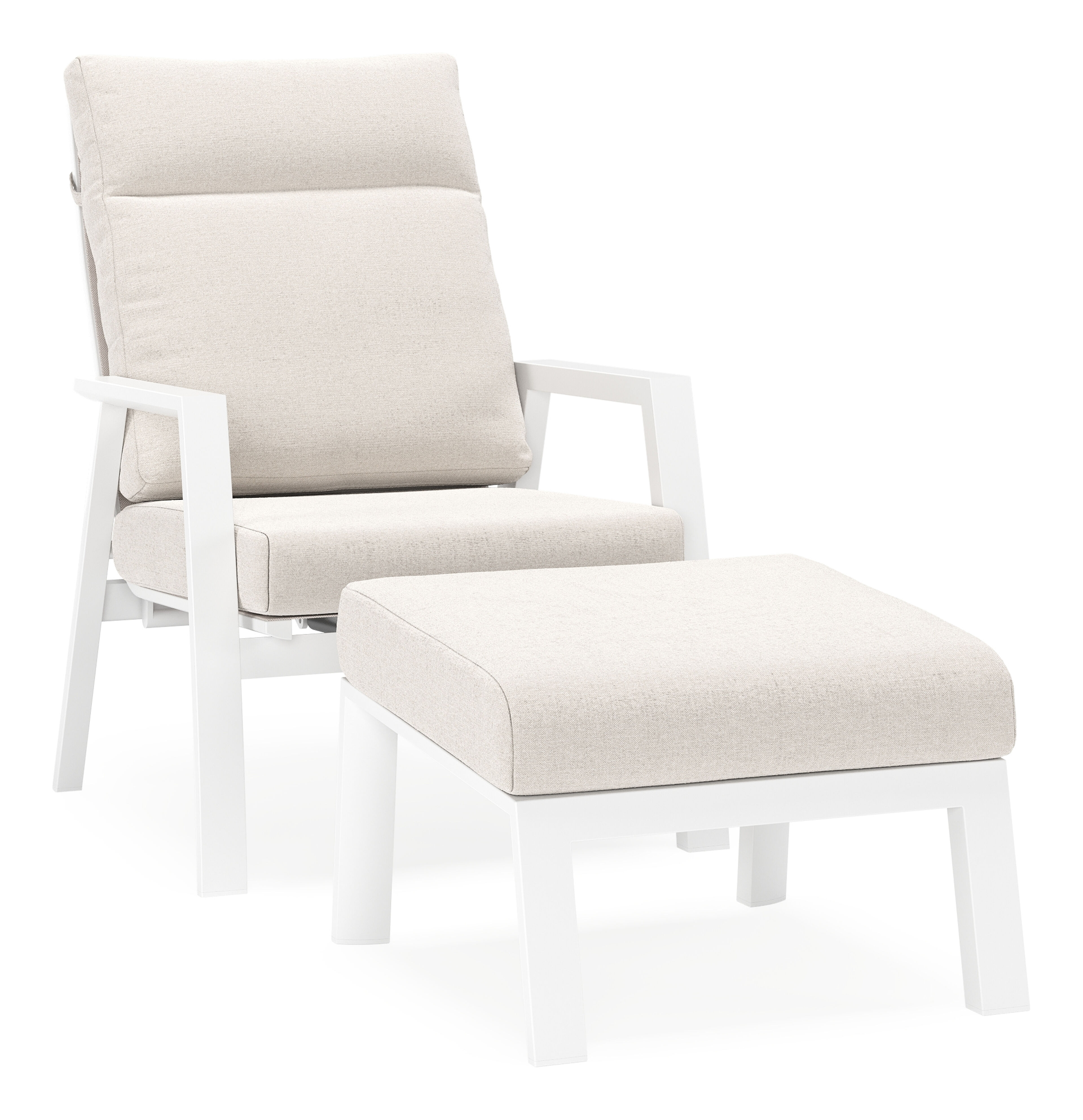Fauteuil de jardin Mismo en aluminium blanc avec coussins en weather+ softtouch beige