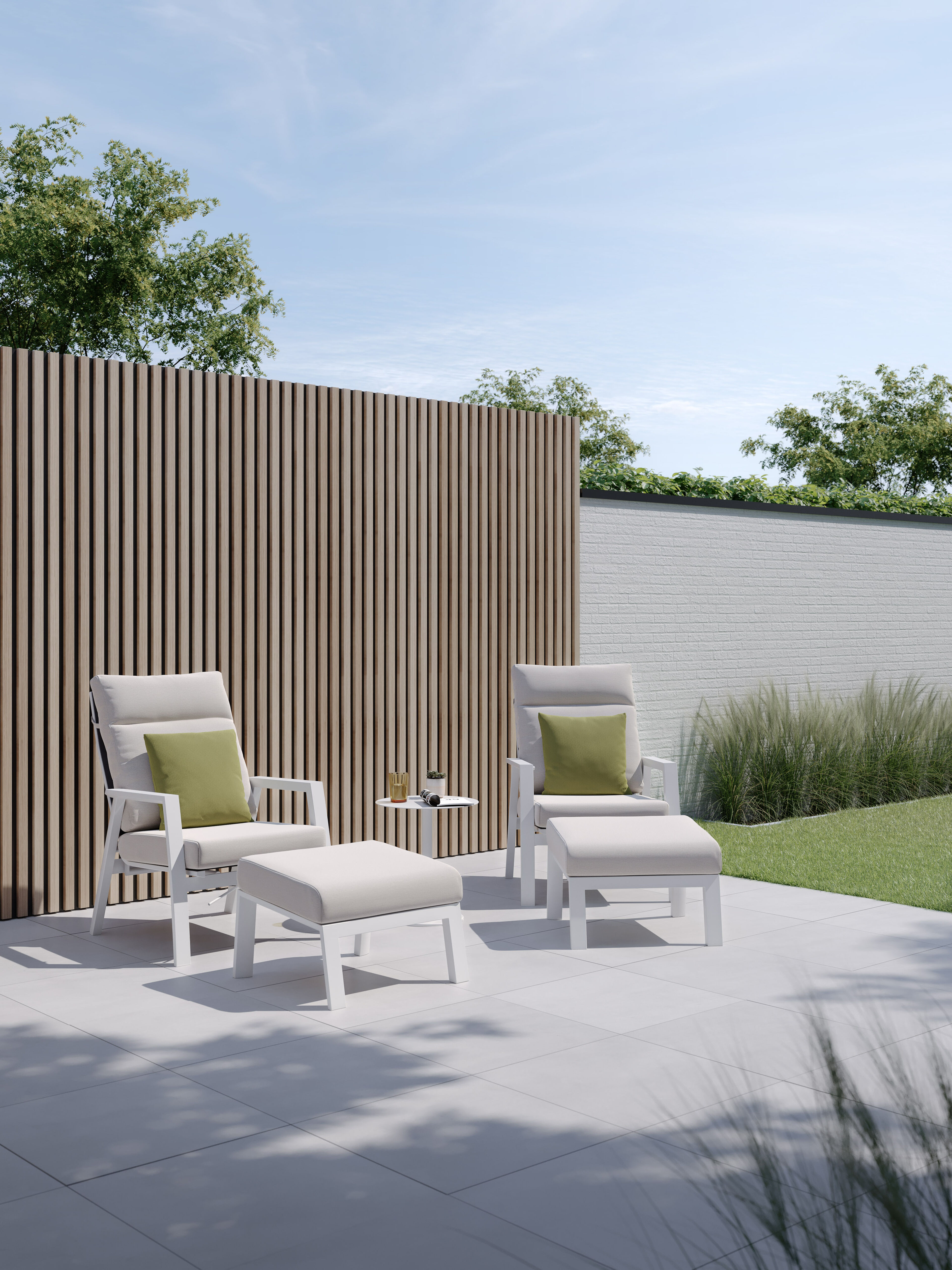 Fauteuil de jardin Mismo en aluminium blanc avec coussins en weather+ softtouch beige