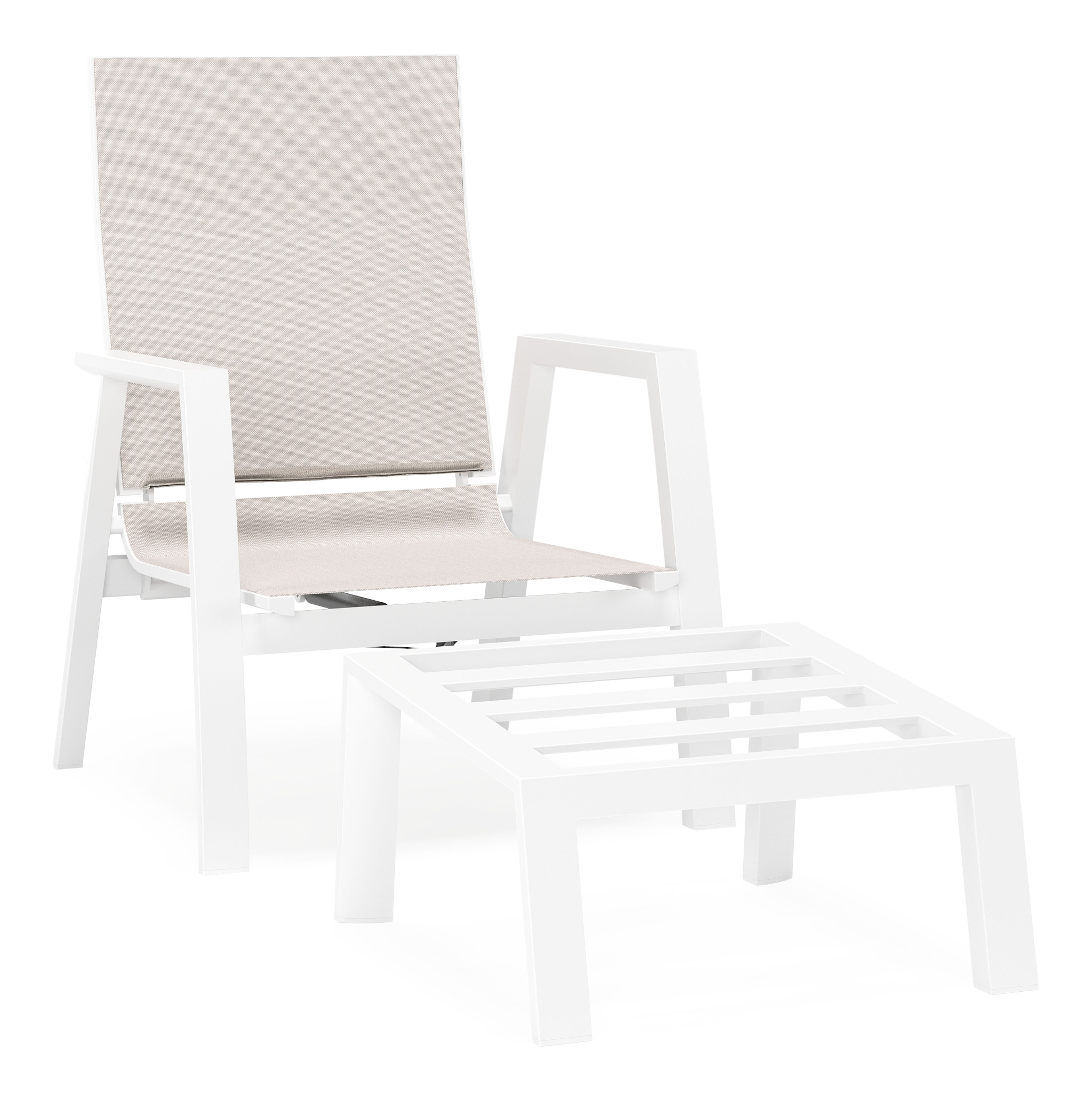 Fauteuil de jardin Mismo en aluminium blanc avec coussins en weather+ softtouch beige