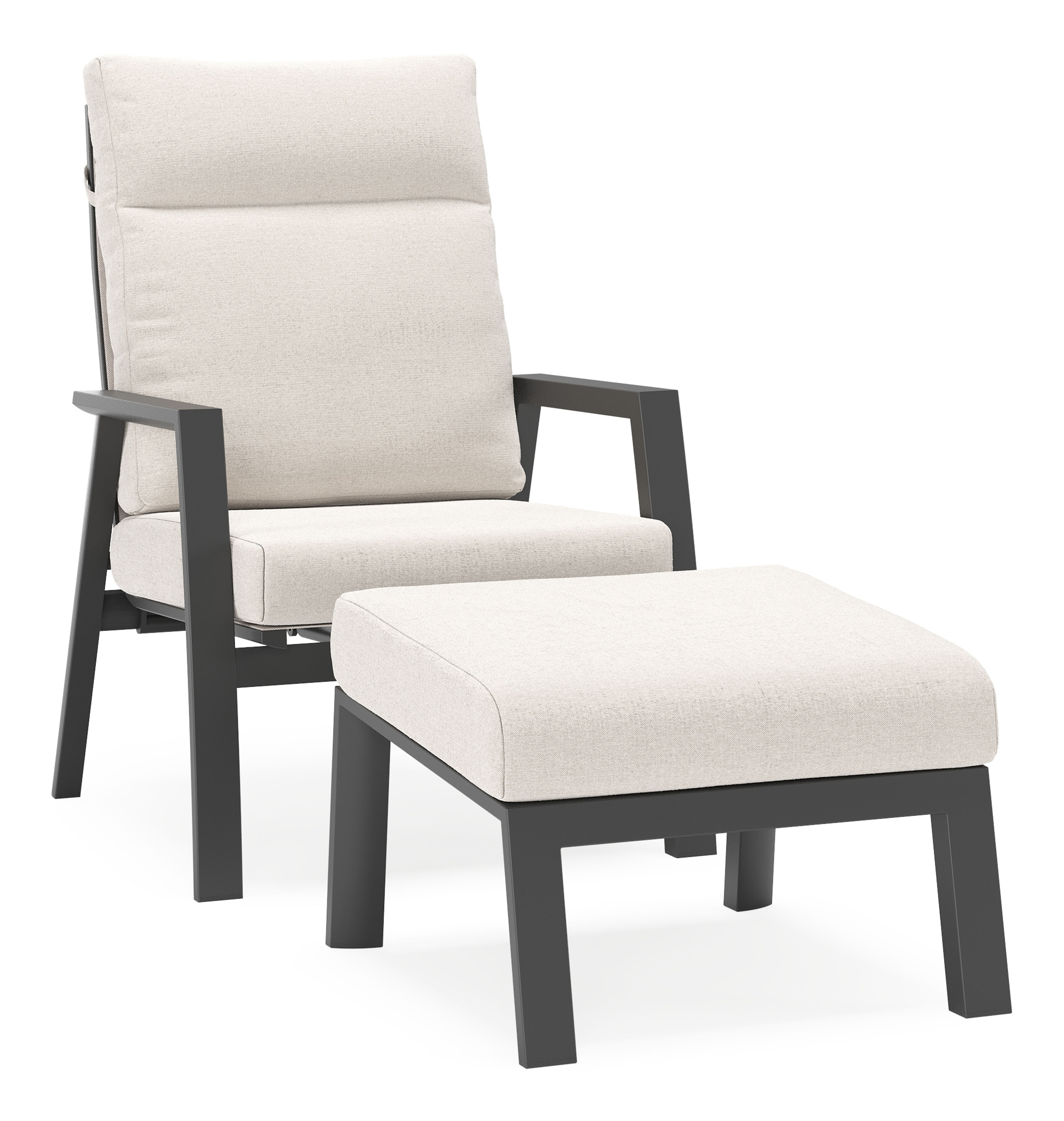 Mismo loungestoel in zwart aluminium met beige weather+ softtouch kussens
