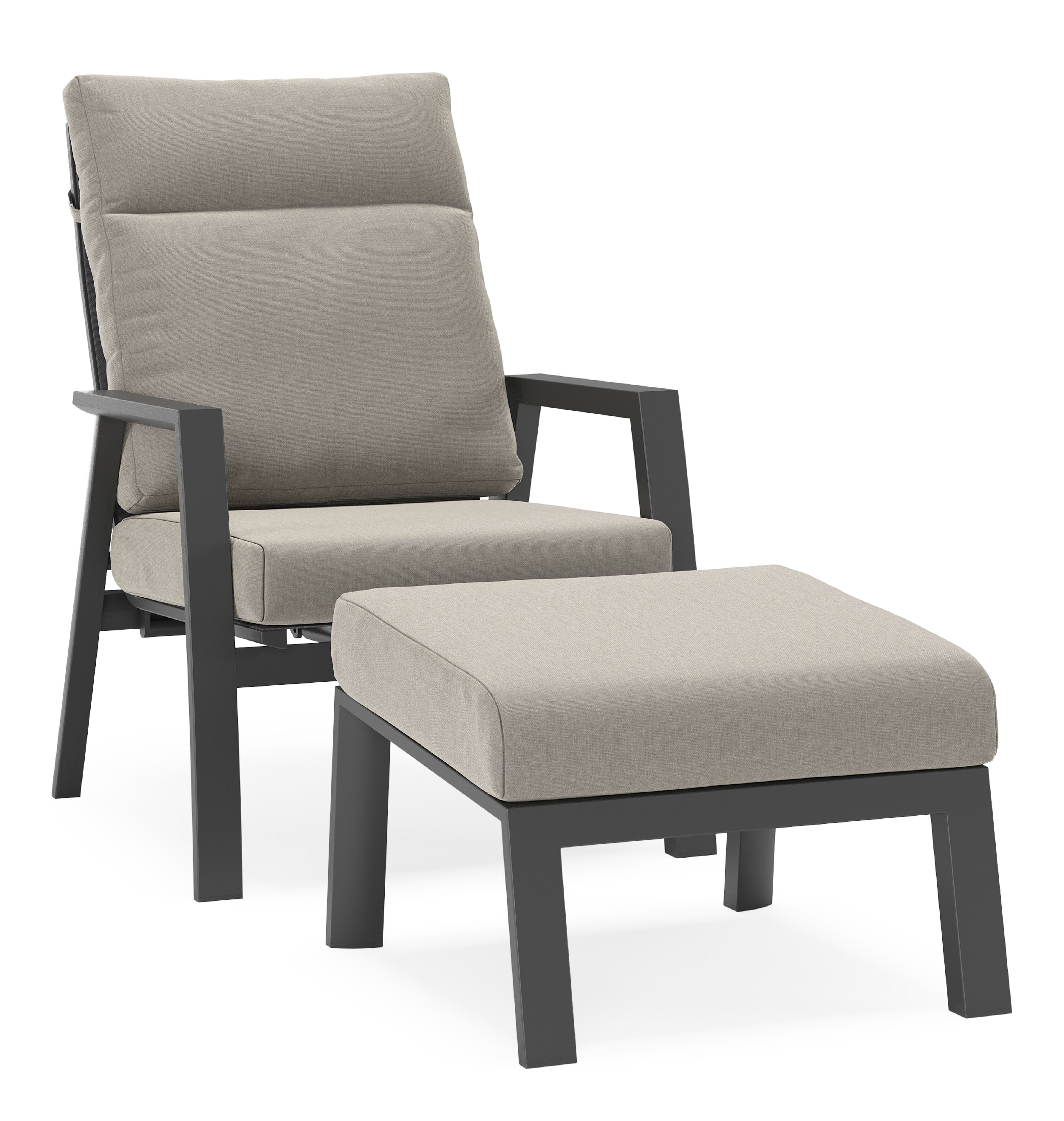 Fauteuil de jardin Mismo en aluminium noir avec coussins en weather+ softtouch gris