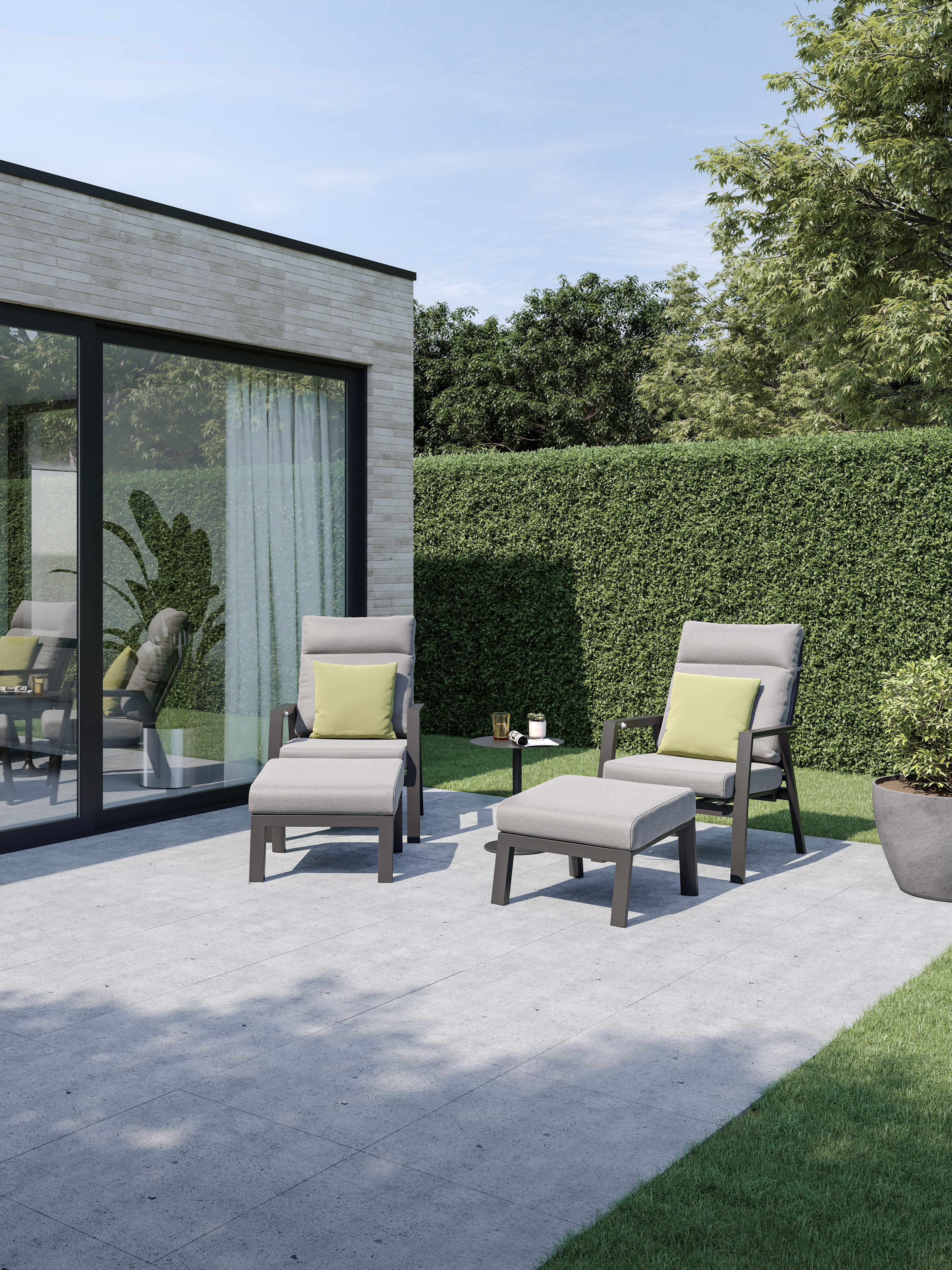 Fauteuil de jardin Mismo en aluminium noir avec coussins en weather+ softtouch gris