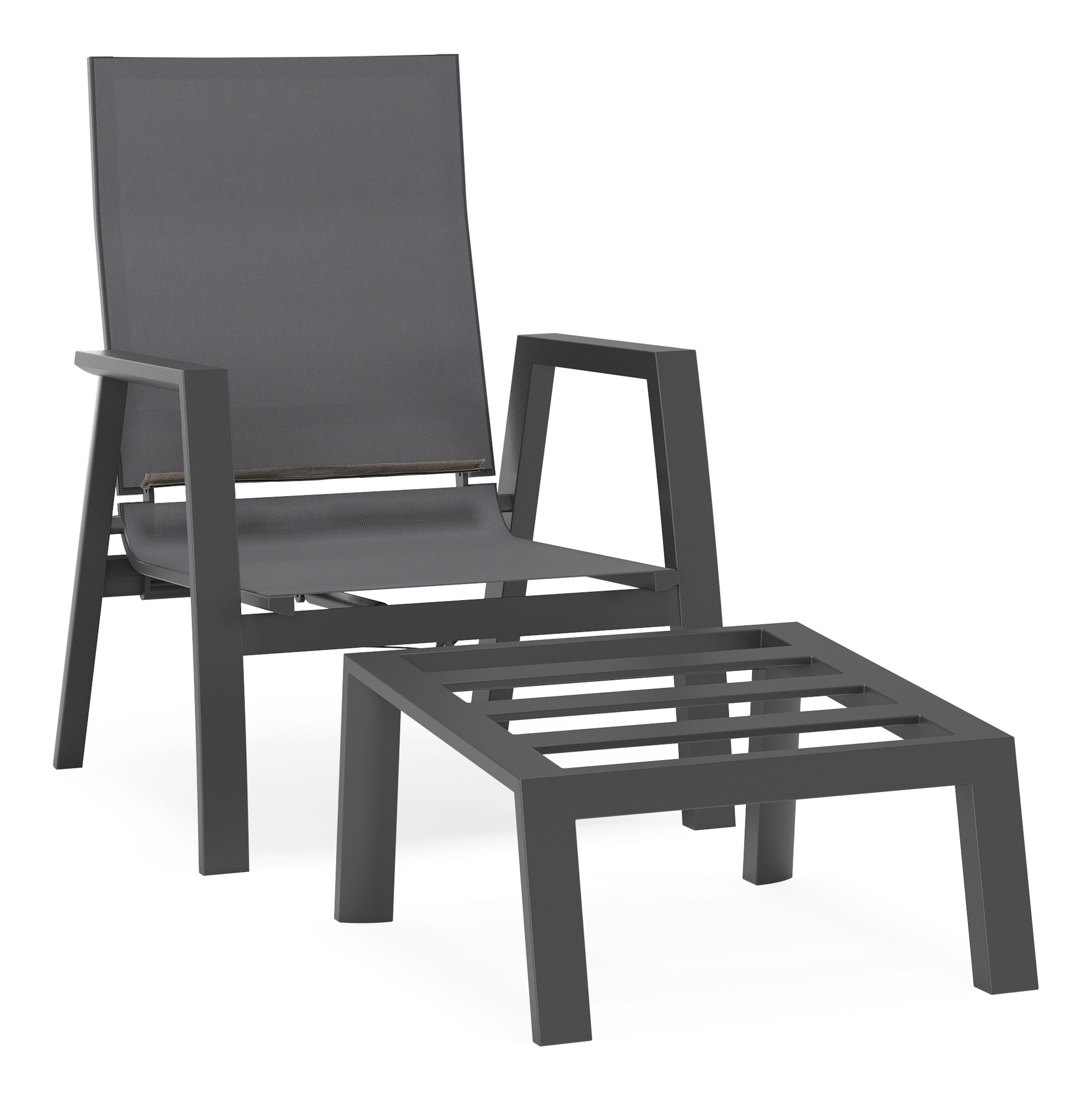 Fauteuil de jardin Mismo en aluminium noir avec coussins en weather+ softtouch gris