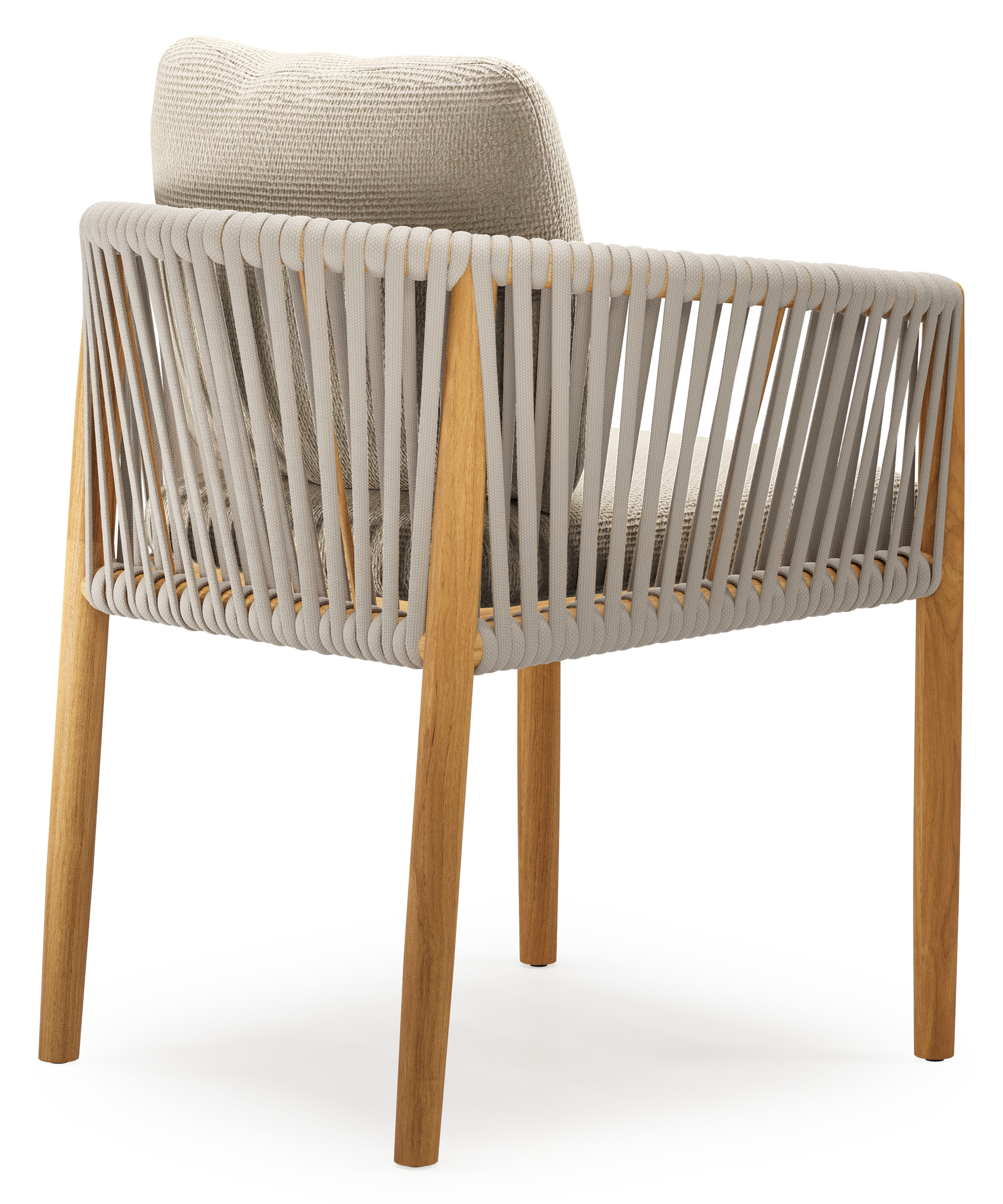 Chaise de jardin Organo en teck beige et corde luxe plate beige tissée verticalement avec coussin en All Weather Cosytica Althea Chalk