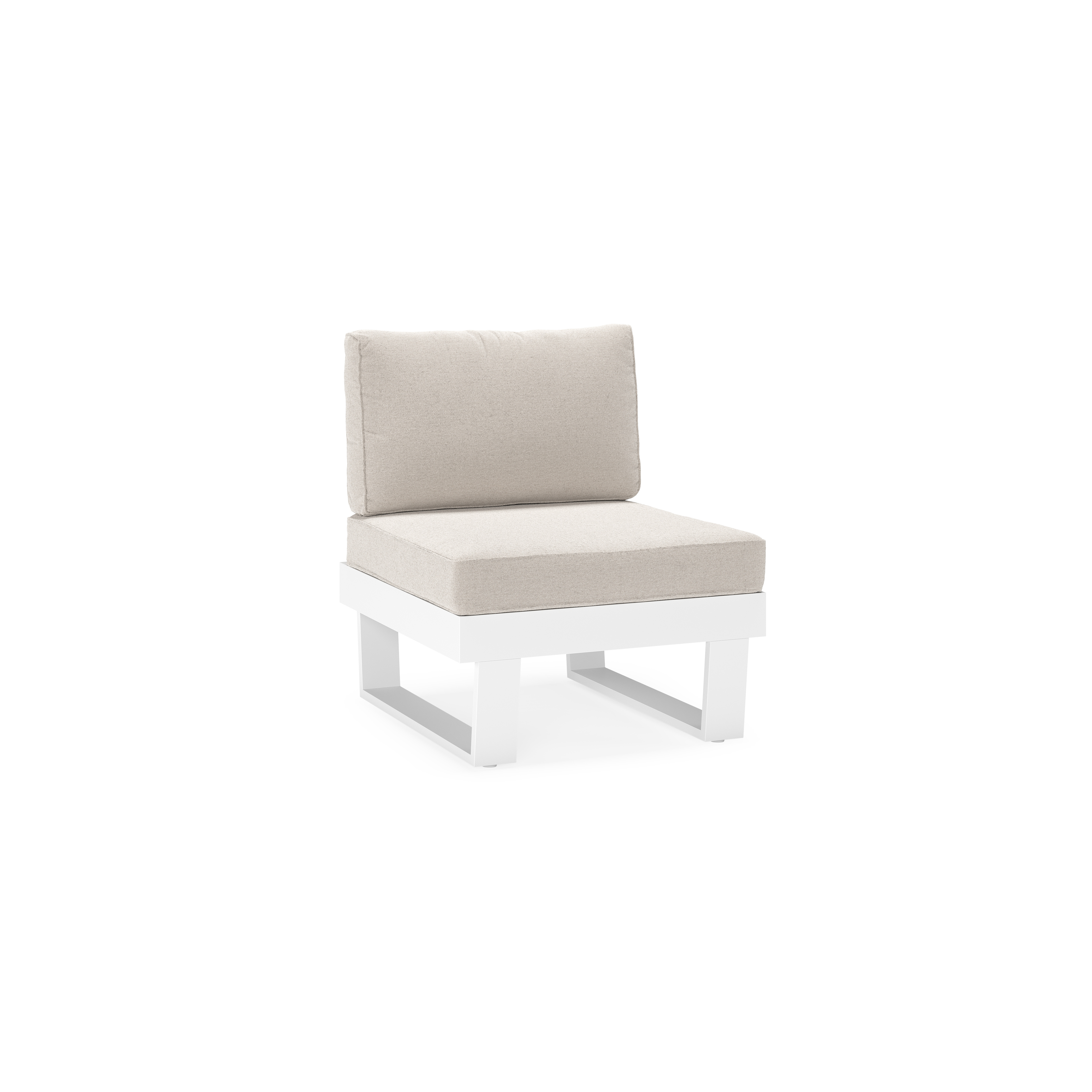 Alora loungestoel in wit aluminium met beige weather+ softtouch kussens