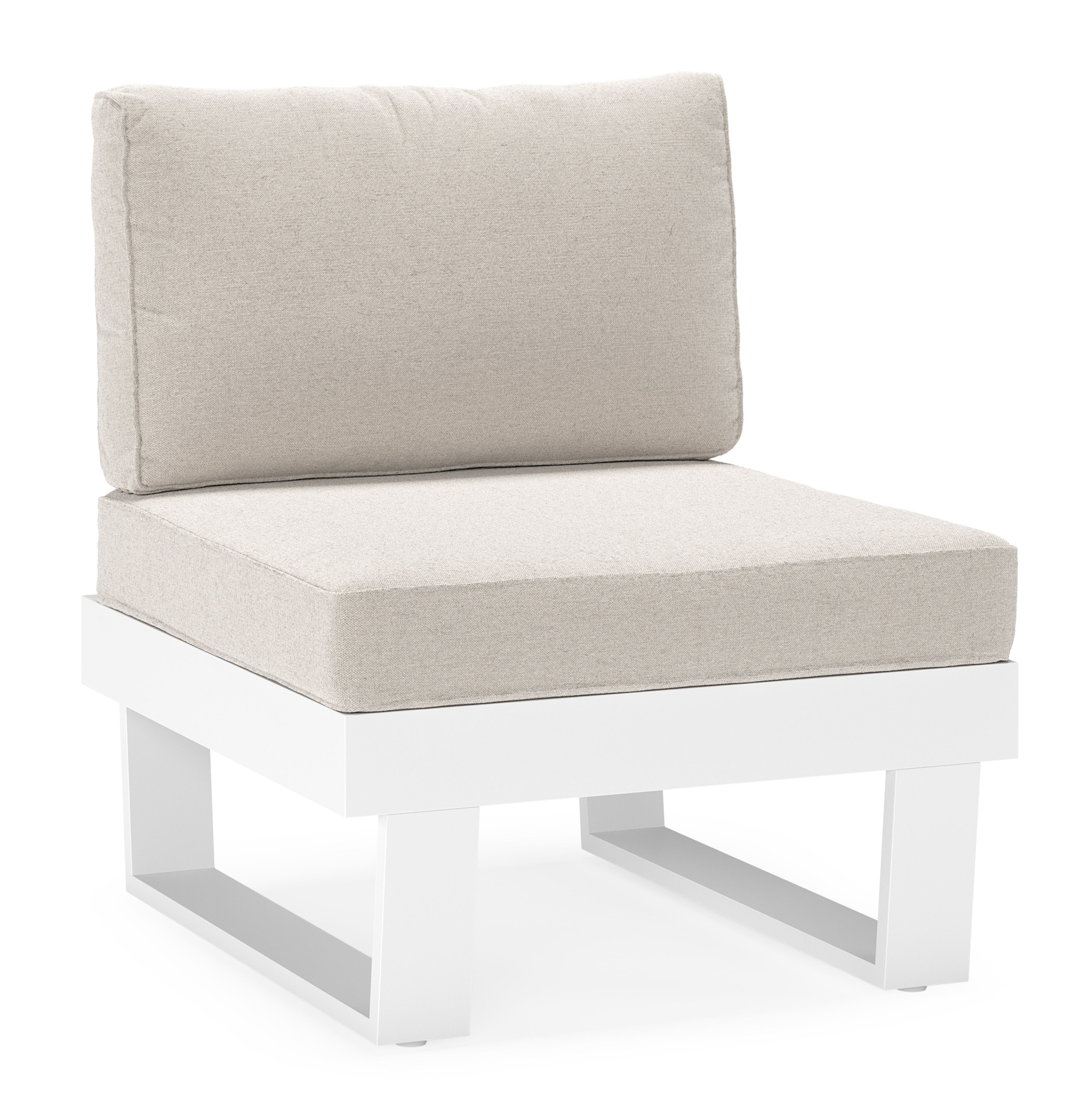 Alora loungestoel in wit aluminium met beige weather+ softtouch kussens