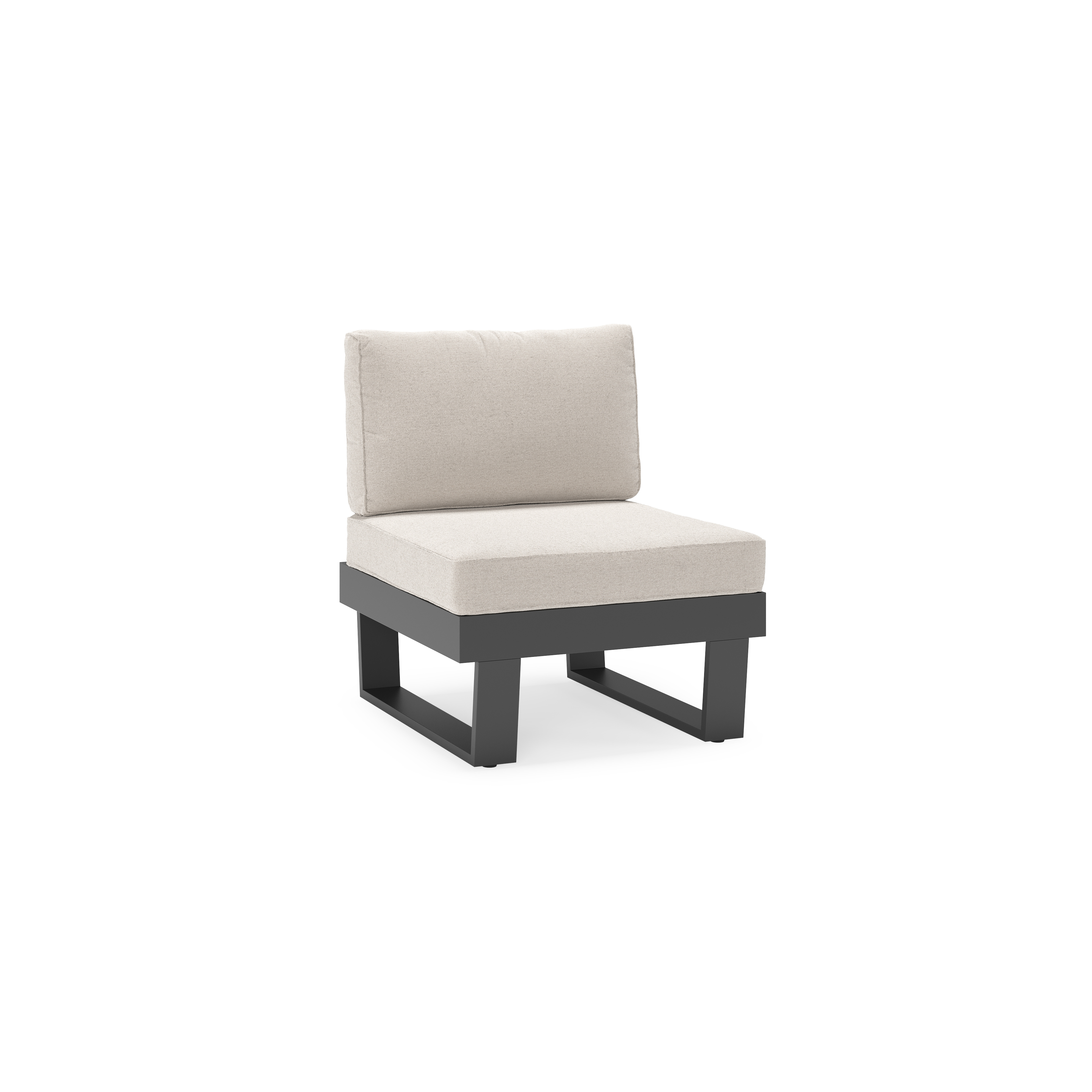 Alora loungestoel in zwart aluminium met beige weather+ softtouch kussens