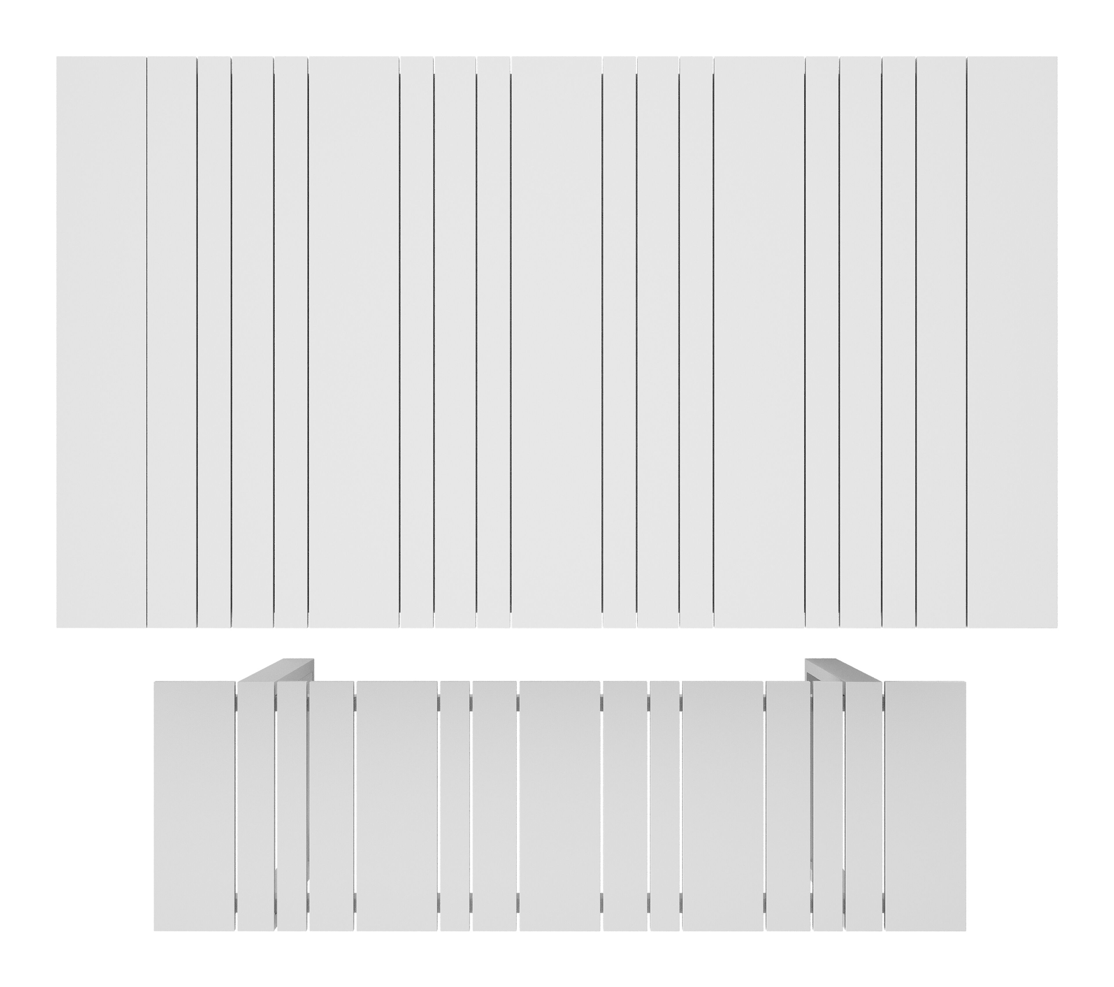 Table basse et banc Merida en blanc aluminium et blanc - Lg. 123 x Lrg. 70 x Haut. 70 cm