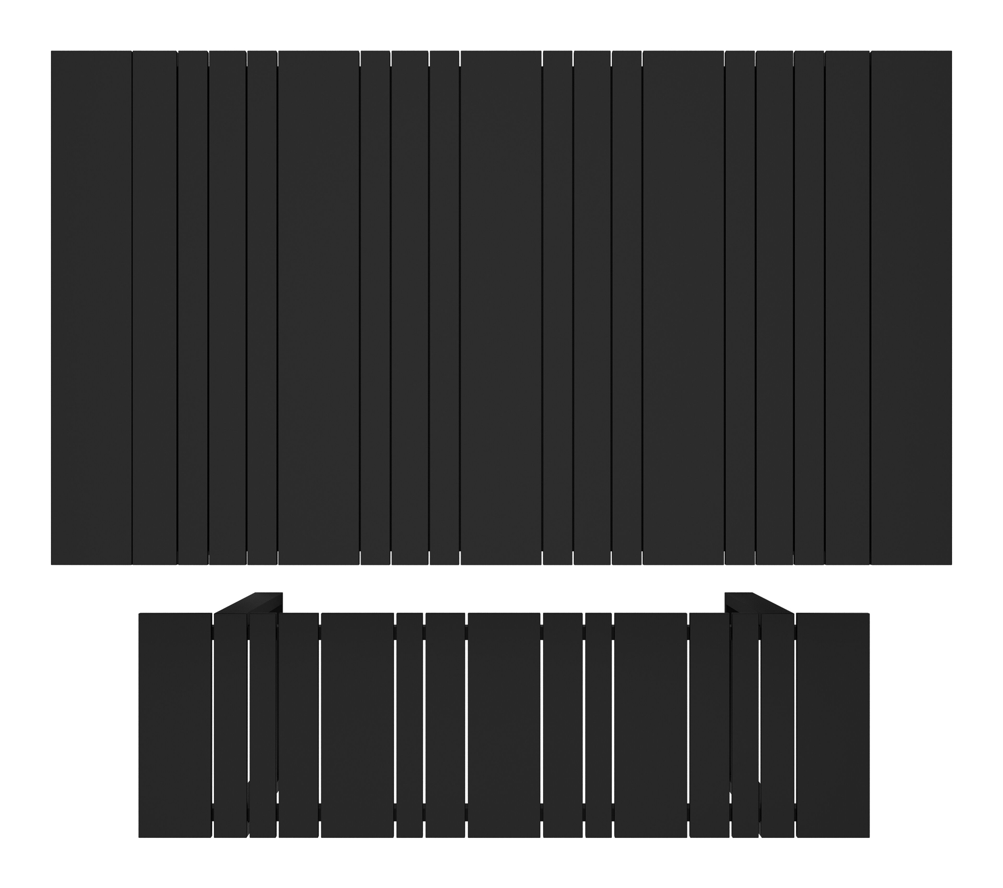 Table basse et banc Merida en noir aluminium et noir - Lg. 123 x Lrg. 70 x Haut. 70 cm