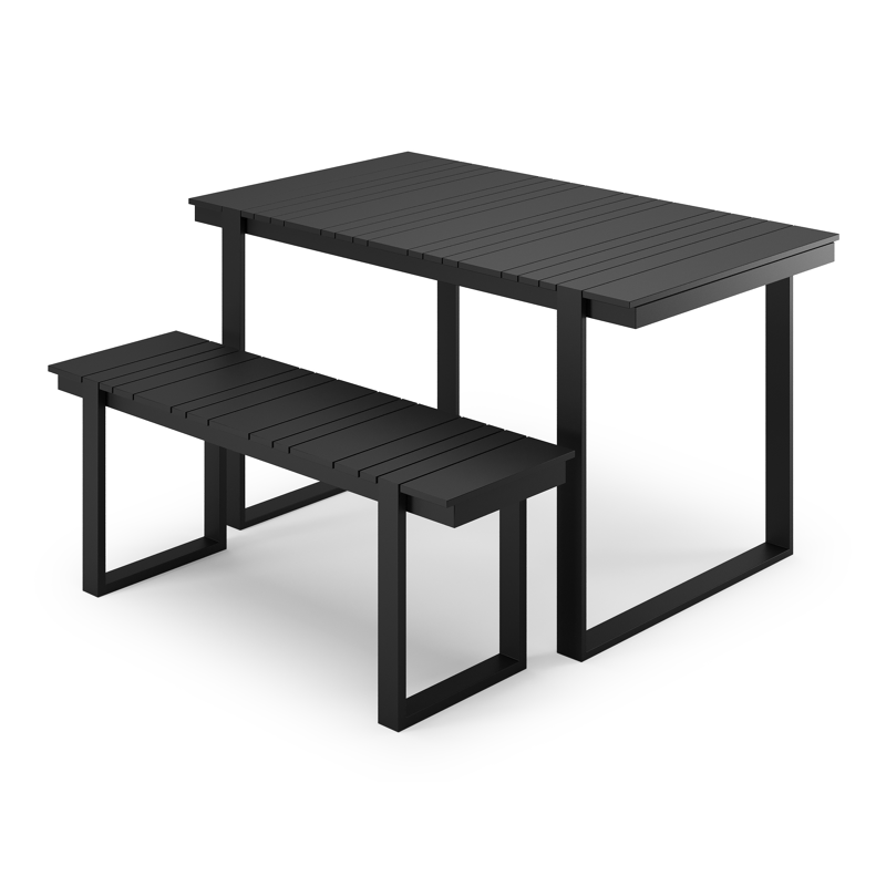Table basse et banc Merida en noir aluminium et noir - Lg. 123 x Lrg. 70 x Haut. 70 cm