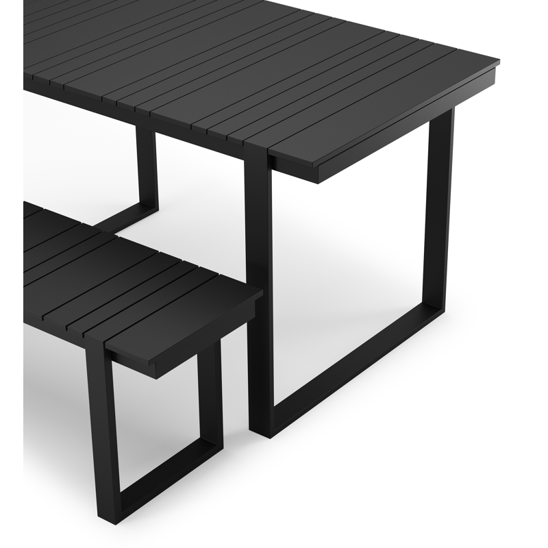 Table basse et banc Merida en noir aluminium et noir - Lg. 123 x Lrg. 70 x Haut. 70 cm