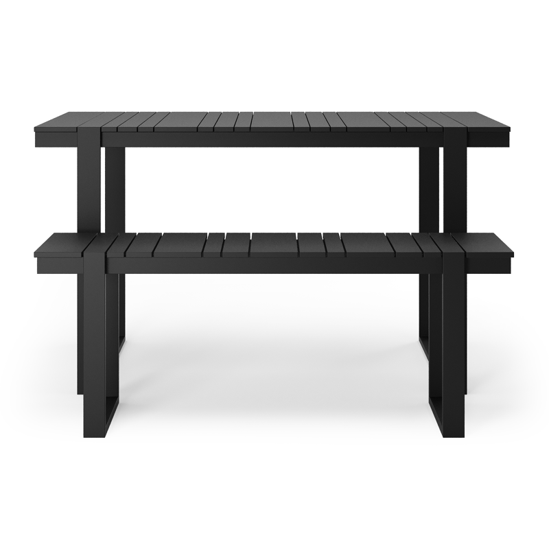 Table basse et banc Merida en noir aluminium et noir - Lg. 123 x Lrg. 70 x Haut. 70 cm