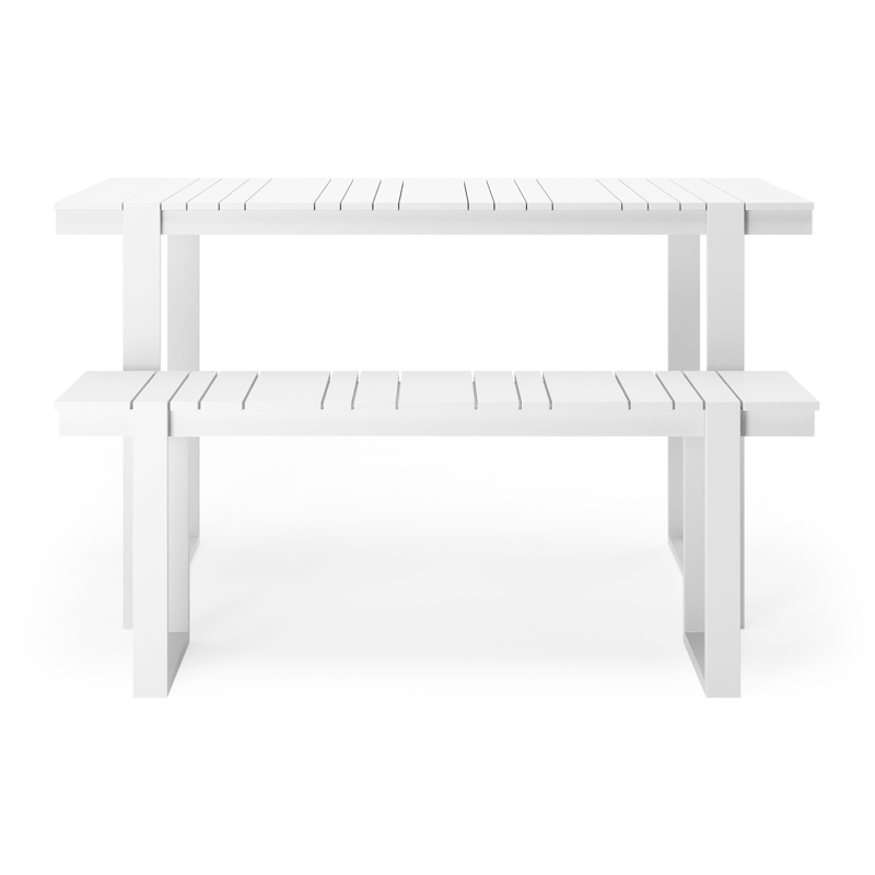 Table basse et banc Merida en blanc aluminium et blanc - Lg. 123 x Lrg. 70 x Haut. 70 cm