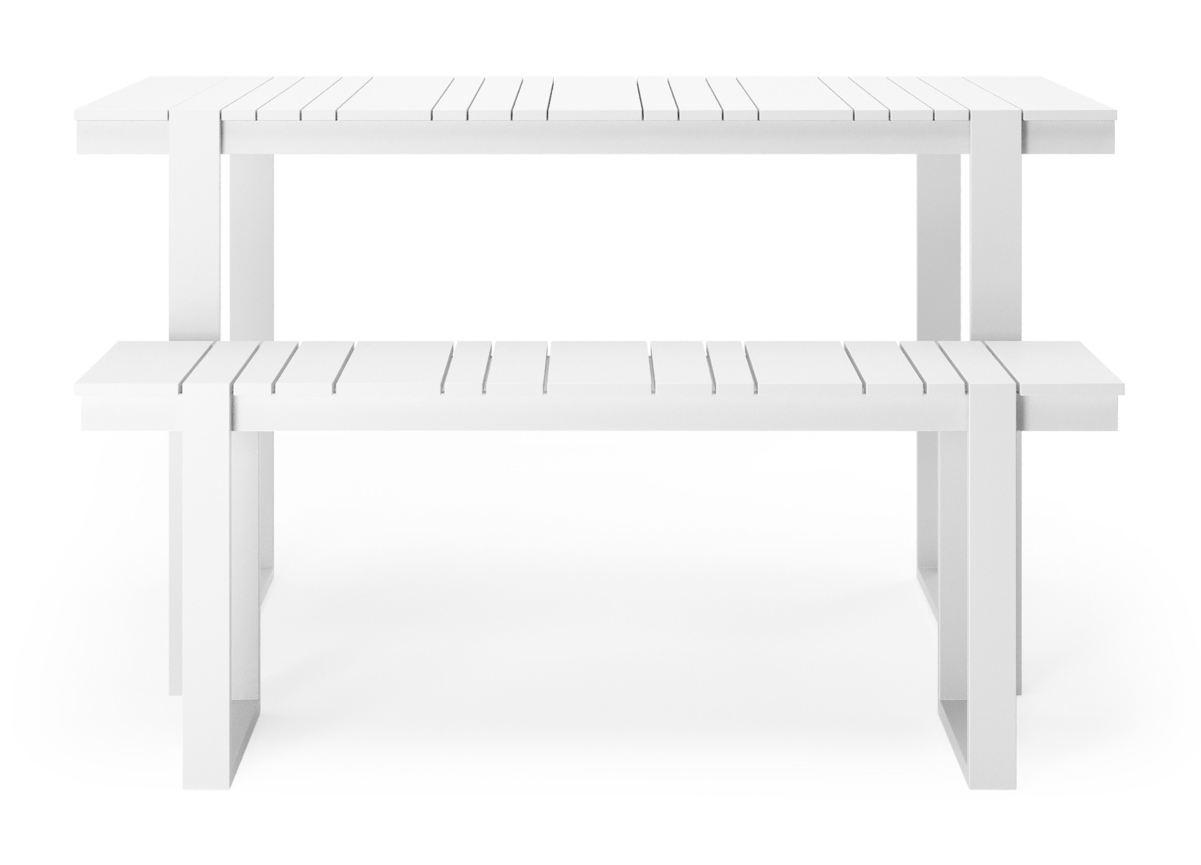 Table basse et banc Merida en blanc aluminium et blanc - Lg. 123 x Lrg. 70 x Haut. 70 cm