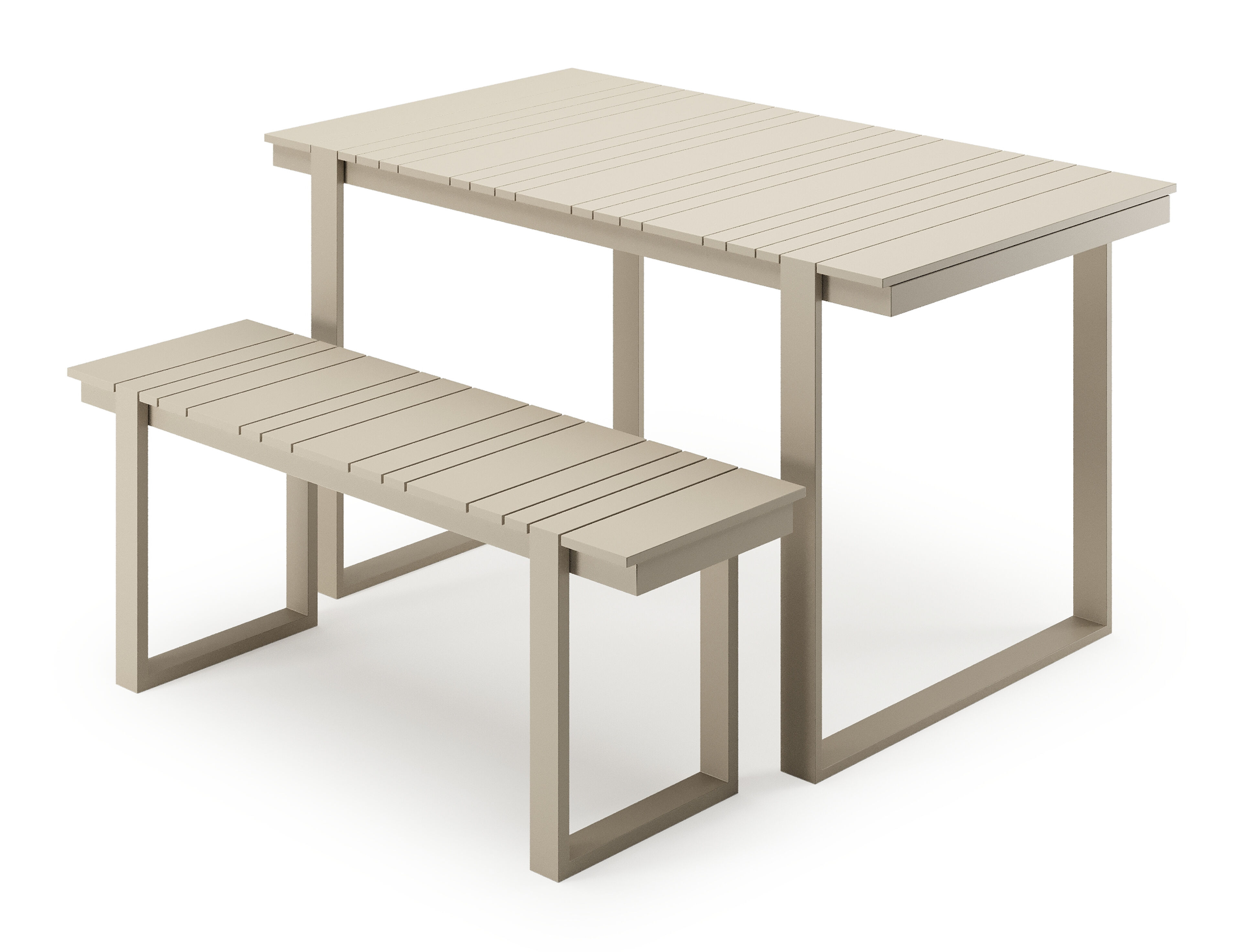 Table basse et banc Merida en beige aluminium beige - Lg. 123 x Lrg. 70 x Haut. 70 cm