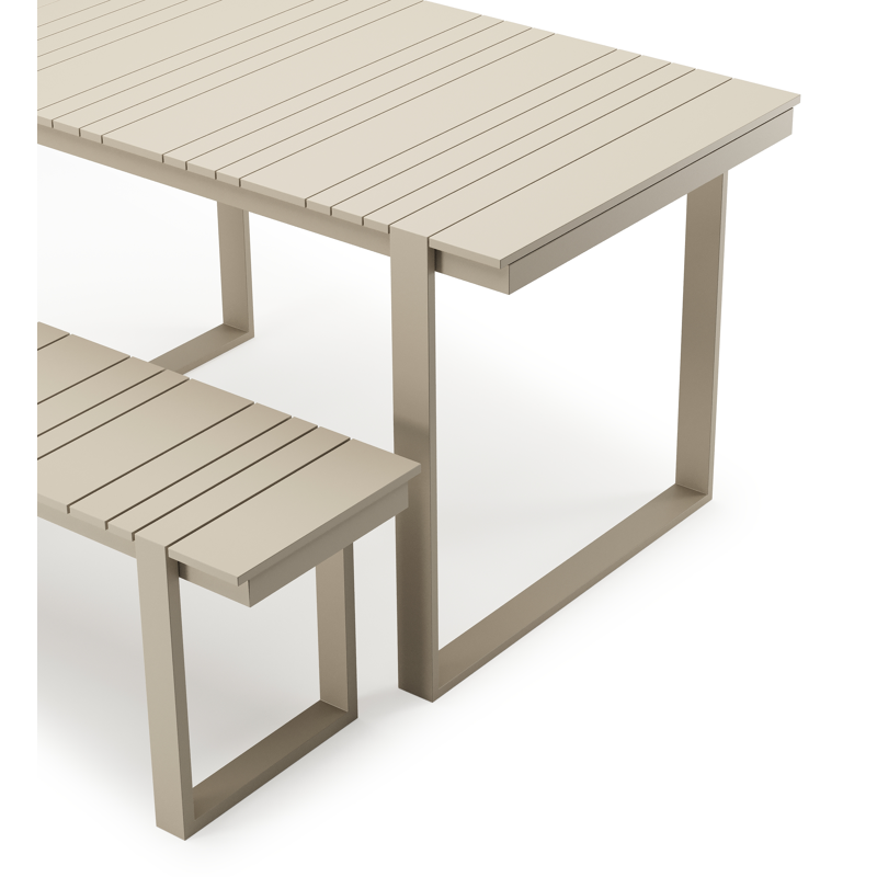 Table basse et banc Merida en beige aluminium beige - Lg. 123 x Lrg. 70 x Haut. 70 cm