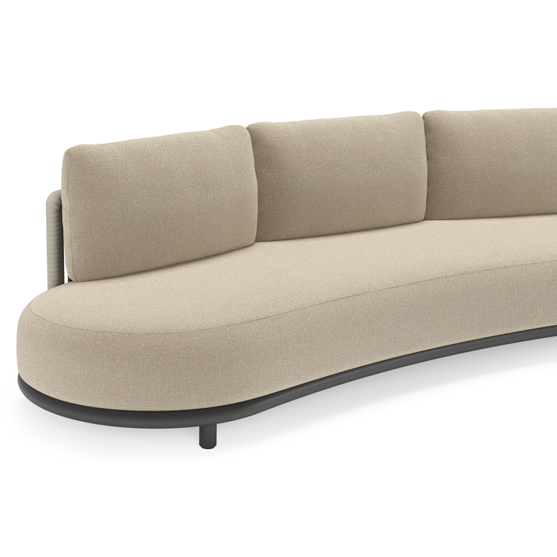 Lomano loungeset in zwart aluminium en beige verticaal geweven luxe vlakke rope met Marbella Sand all weather cosytica
