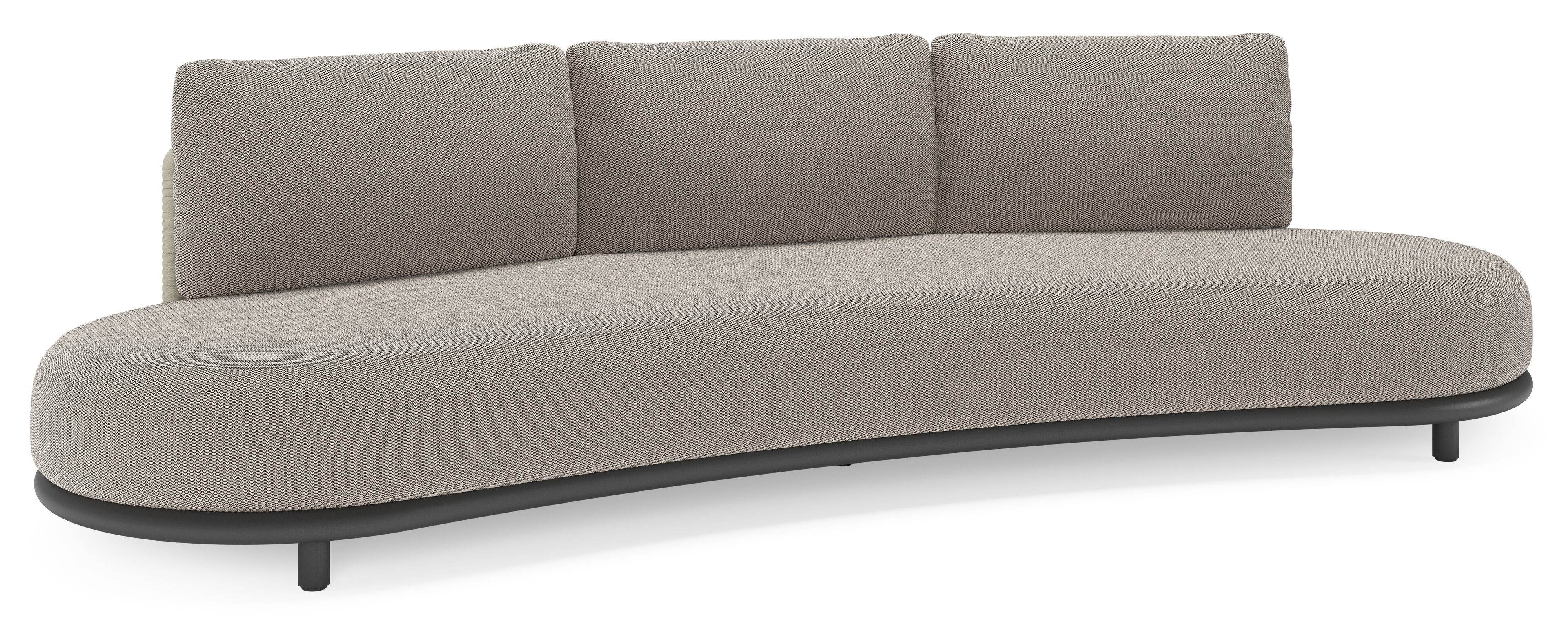 Lomano loungebank in zwart aluminium en beige verticaal geweven luxe vlakke rope met Lopi Pepper all weather sunbrella® luxe