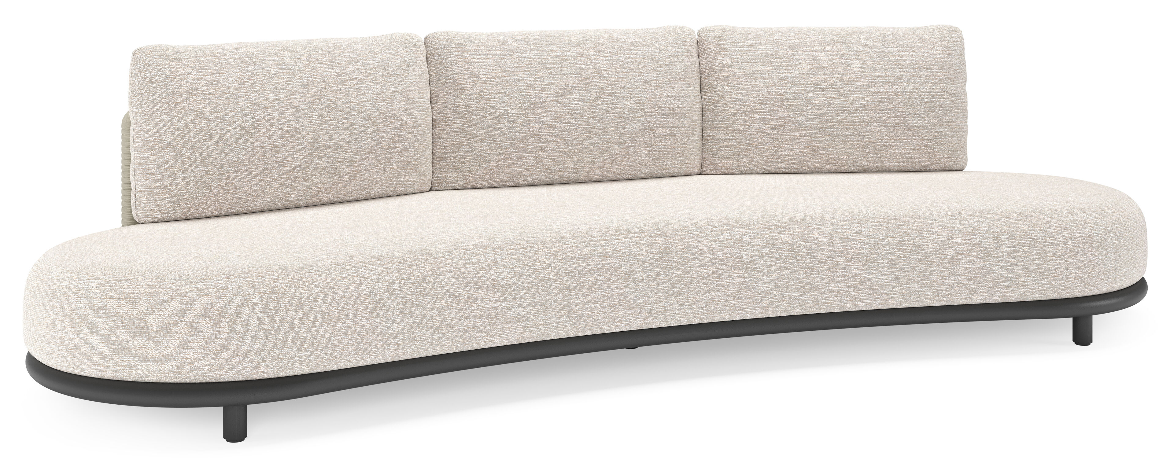 Lomano loungebank in zwart aluminium en beige verticaal geweven luxe vlakke rope met Tundra Sand all weather sunbrella® luxe