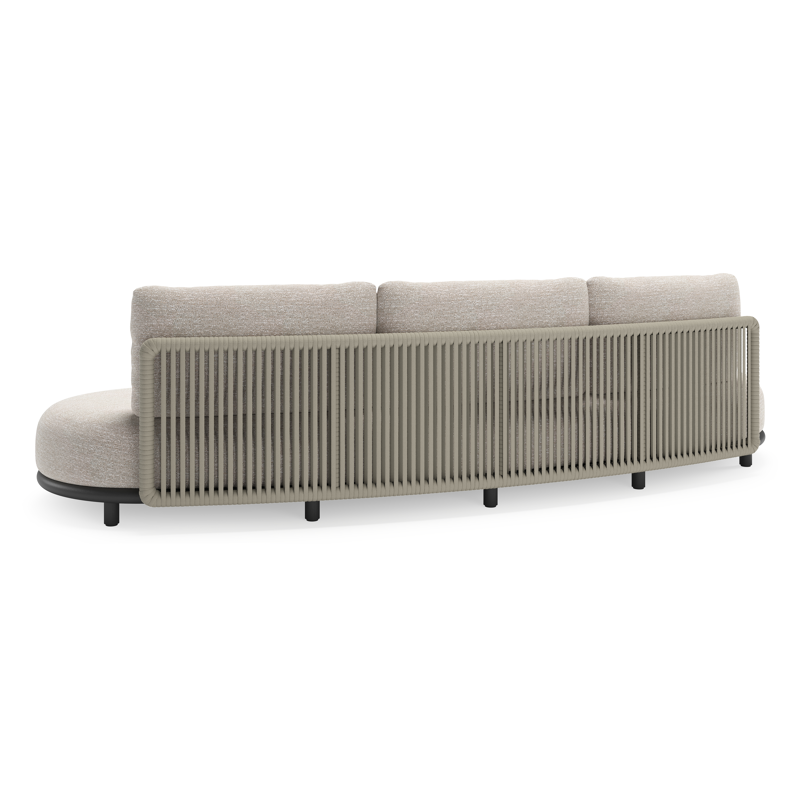 Lomano loungebank in zwart aluminium en beige verticaal geweven luxe vlakke rope met Tundra Sand all weather sunbrella® luxe