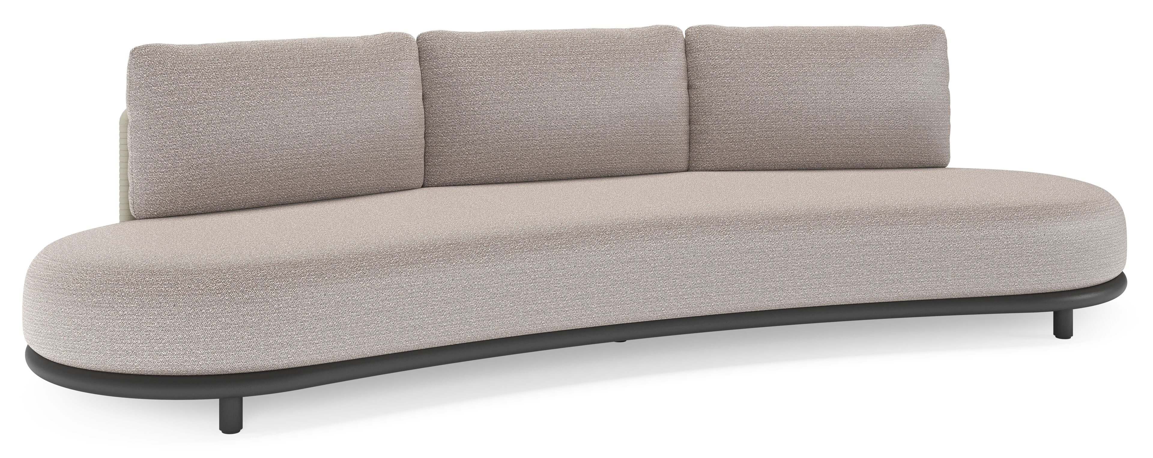 Lomano loungebank in zwart aluminium en beige verticaal geweven luxe vlakke rope met Wander Granite all weather sunbrella® luxe