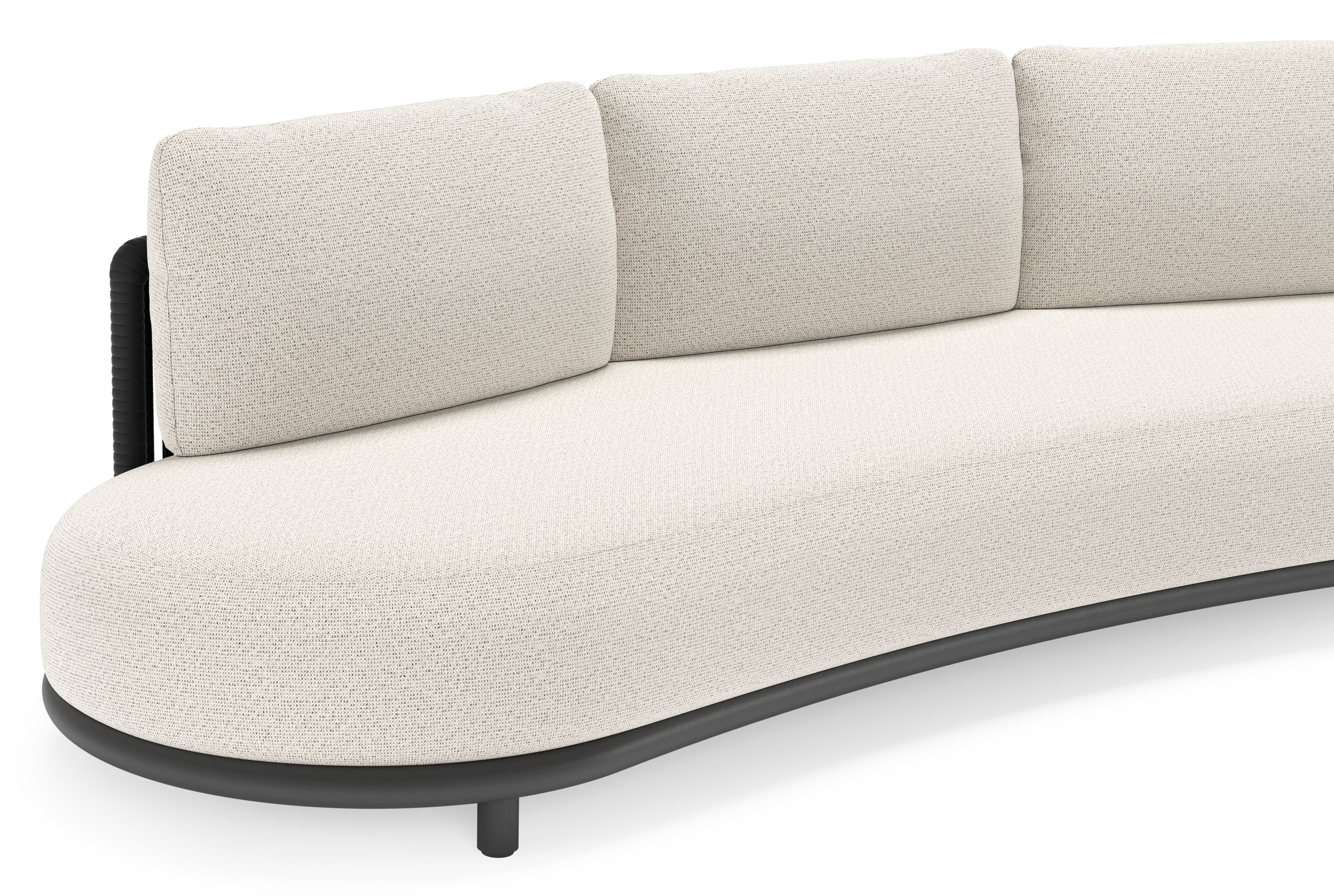 Lomano loungeset in zwart aluminium en zwart verticaal geweven luxe vlakke rope met firenze natural all weather solica kussen