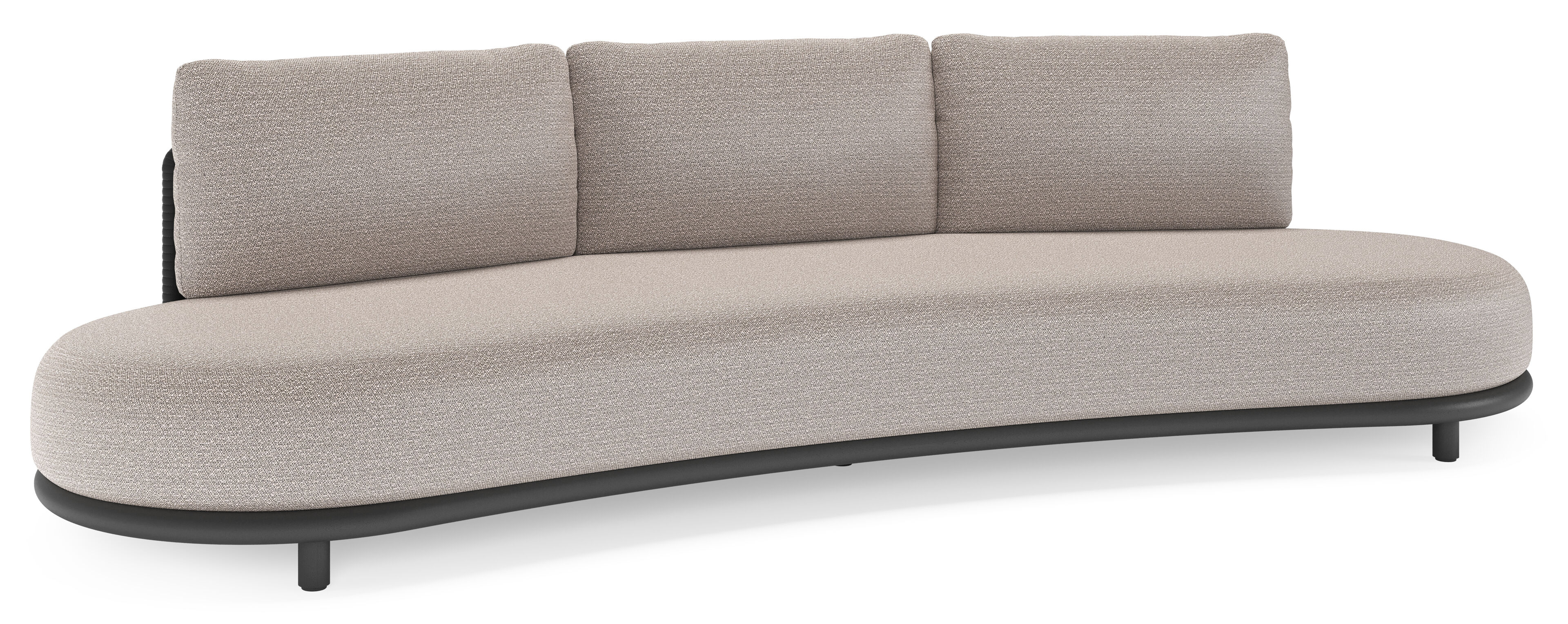 Lomano loungebank in zwart aluminium en zwart verticaal geweven luxe vlakke rope met wander granite all weather sunbrella® luxe kussen