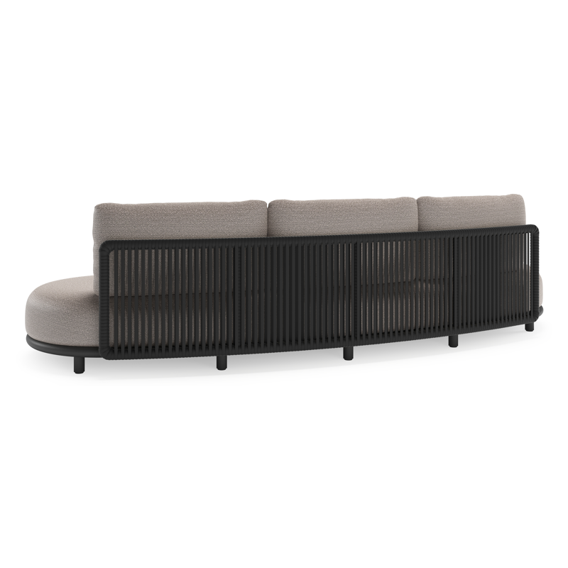Lomano loungebank in zwart aluminium en zwart verticaal geweven luxe vlakke rope met wander granite all weather sunbrella® luxe kussen