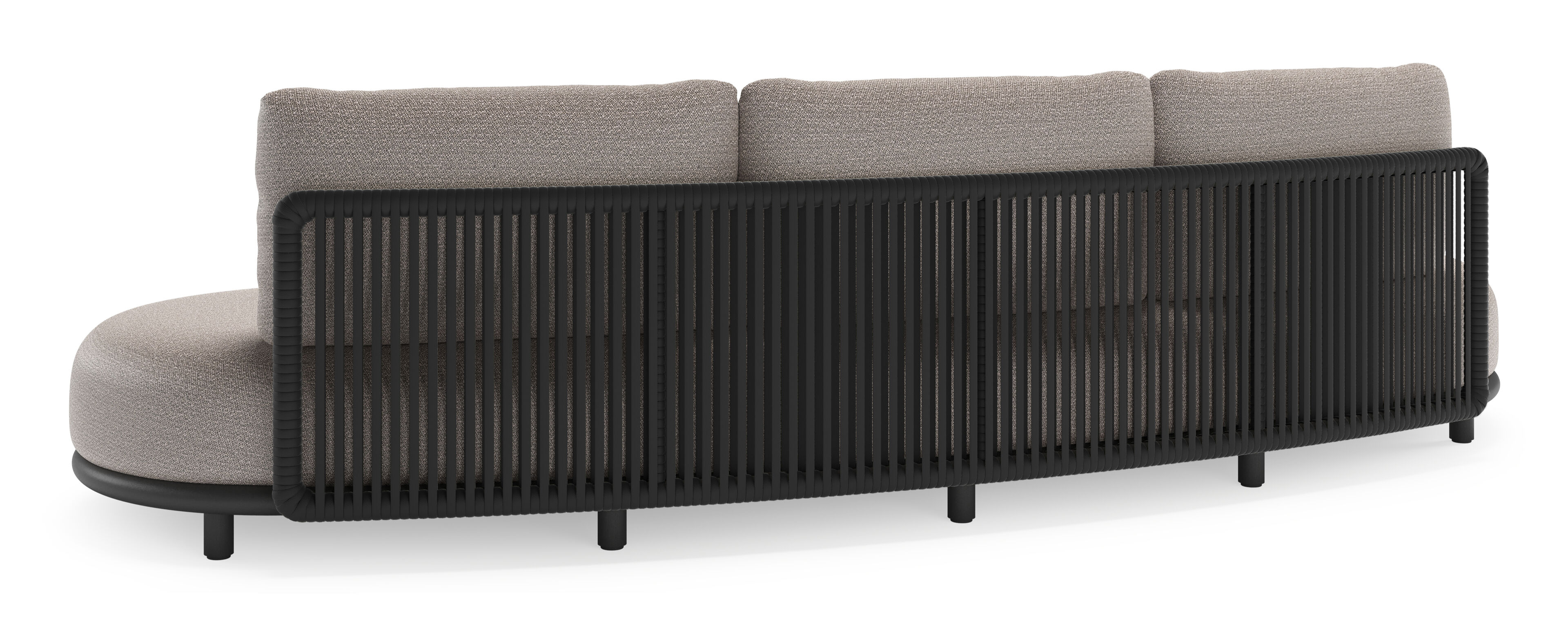 Lomano loungebank in zwart aluminium en zwart verticaal geweven luxe vlakke rope met wander granite all weather sunbrella® luxe kussen