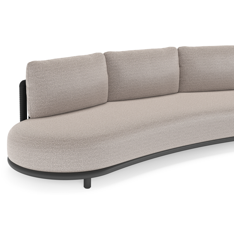 Lomano loungebank in zwart aluminium en zwart verticaal geweven luxe vlakke rope met wander granite all weather sunbrella® luxe kussen