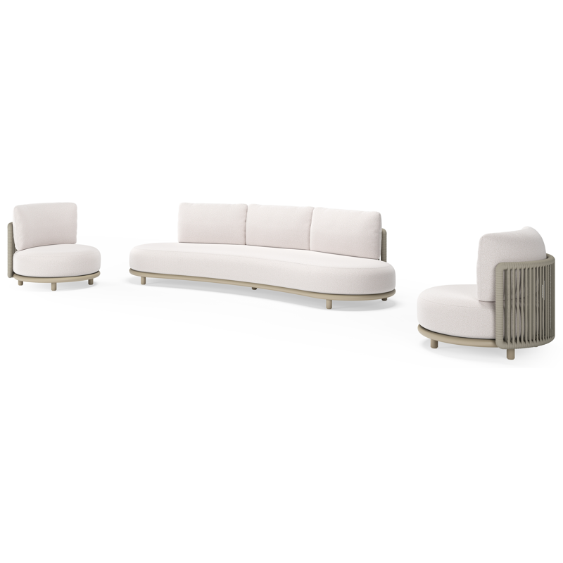 Salon de jardin Lomano en aluminium beige et corde luxe plate tissée verticalement beige et coussins en all weather solica Ego Eggshell