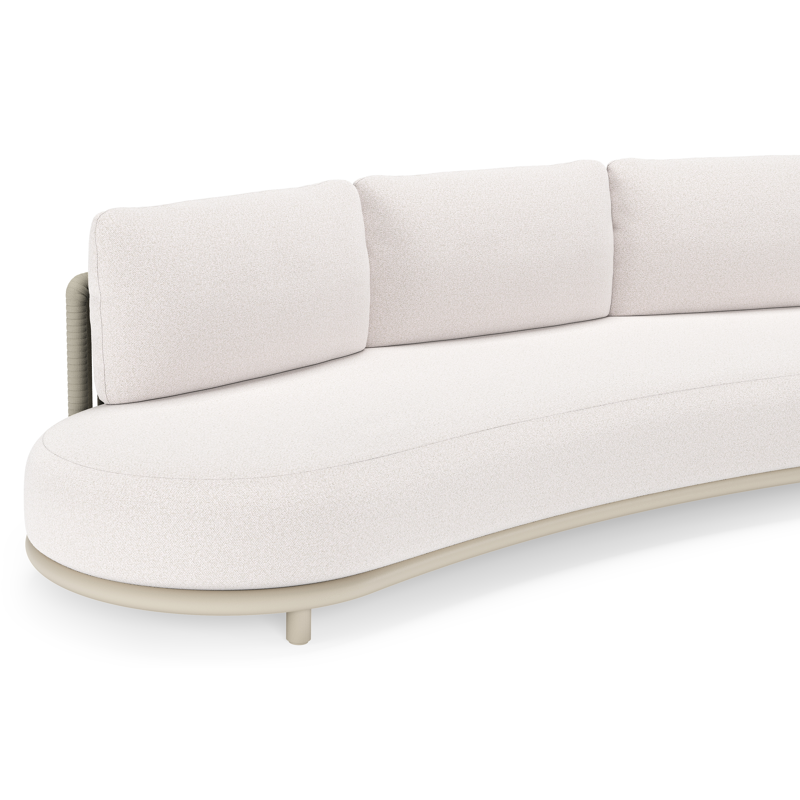Salon de jardin Lomano en aluminium beige et corde luxe plate tissée verticalement beige et coussins en all weather solica Ego Eggshell
