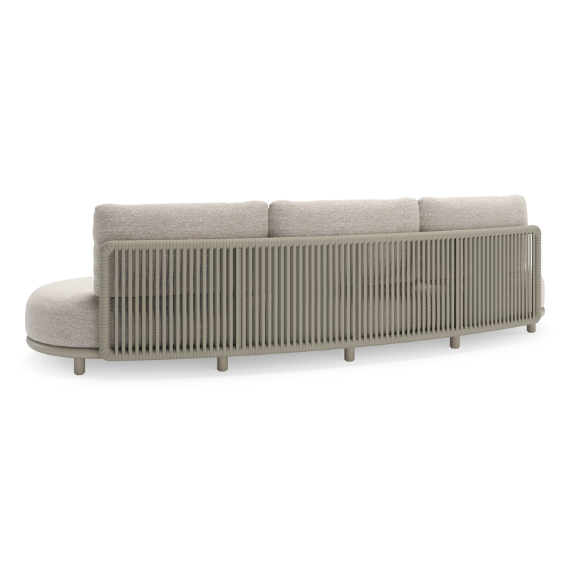 Lomano loungeset in beige aluminium en beige verticaal geweven luxe vlakke rope met Tundra Sand all weather sunbrella® luxe