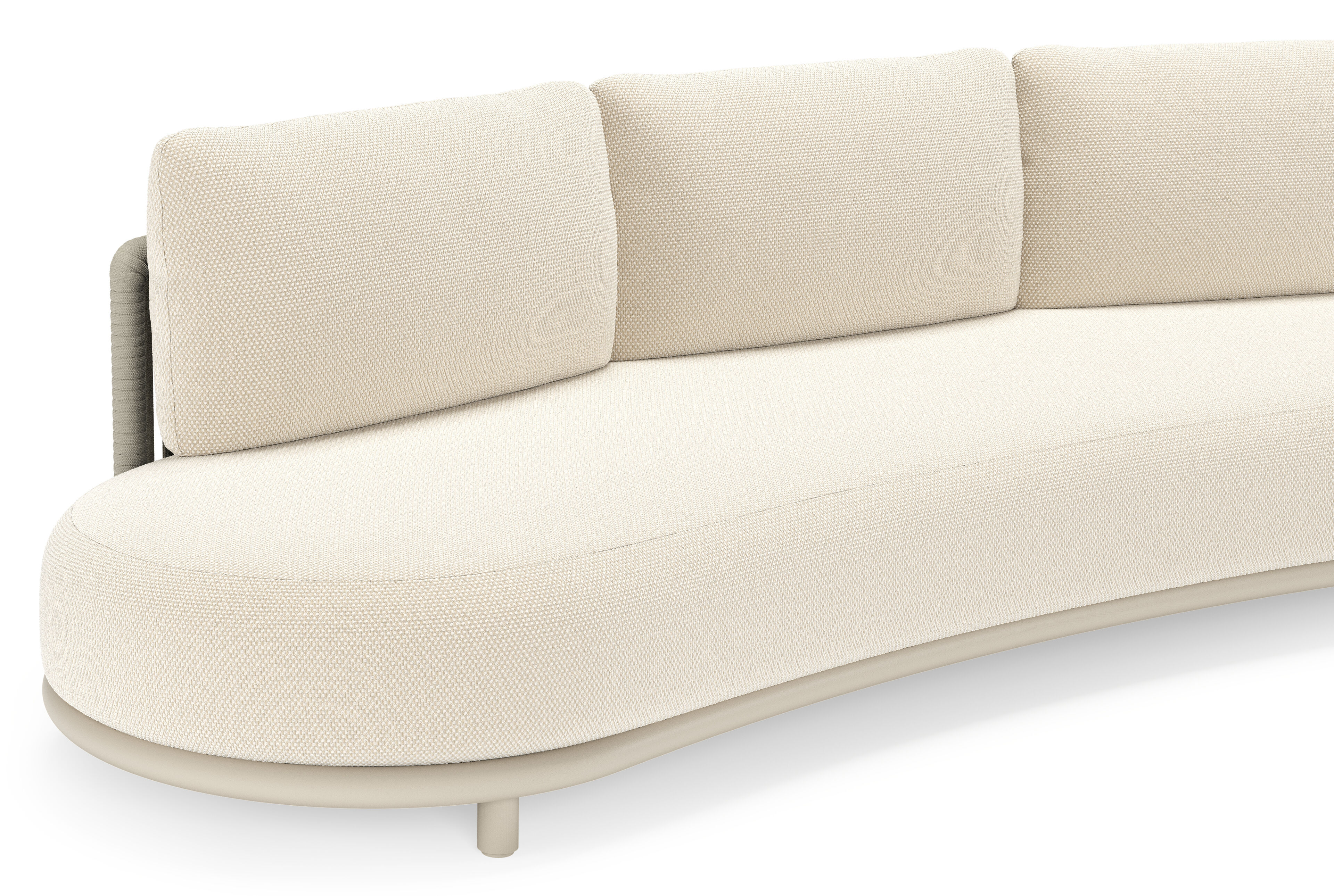 Lomano loungeset in beige aluminium en beige verticaal geweven luxe vlakke rope met Althea Off White all weather cosytica
