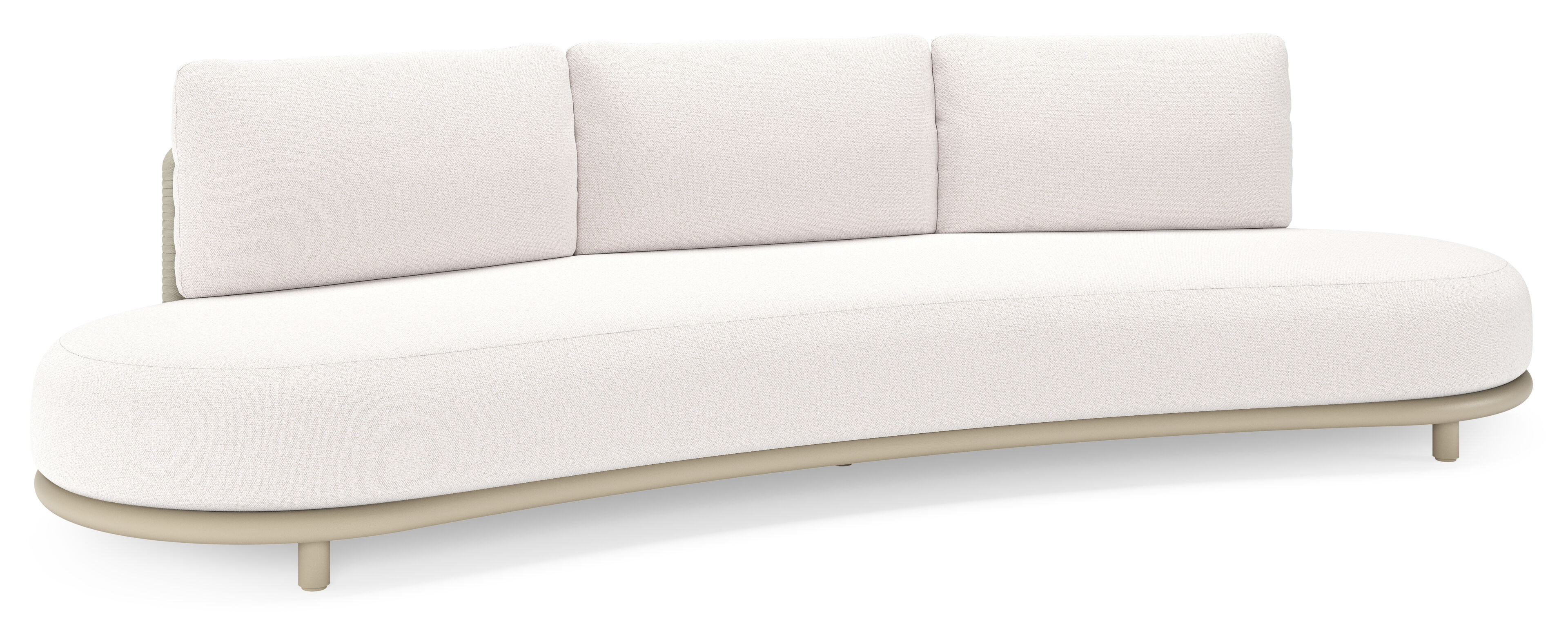 Canapé de jardin Lomano en aluminium beige et corde luxe plate tissée verticalement beige et coussins en all weather solica Ego Eggshell