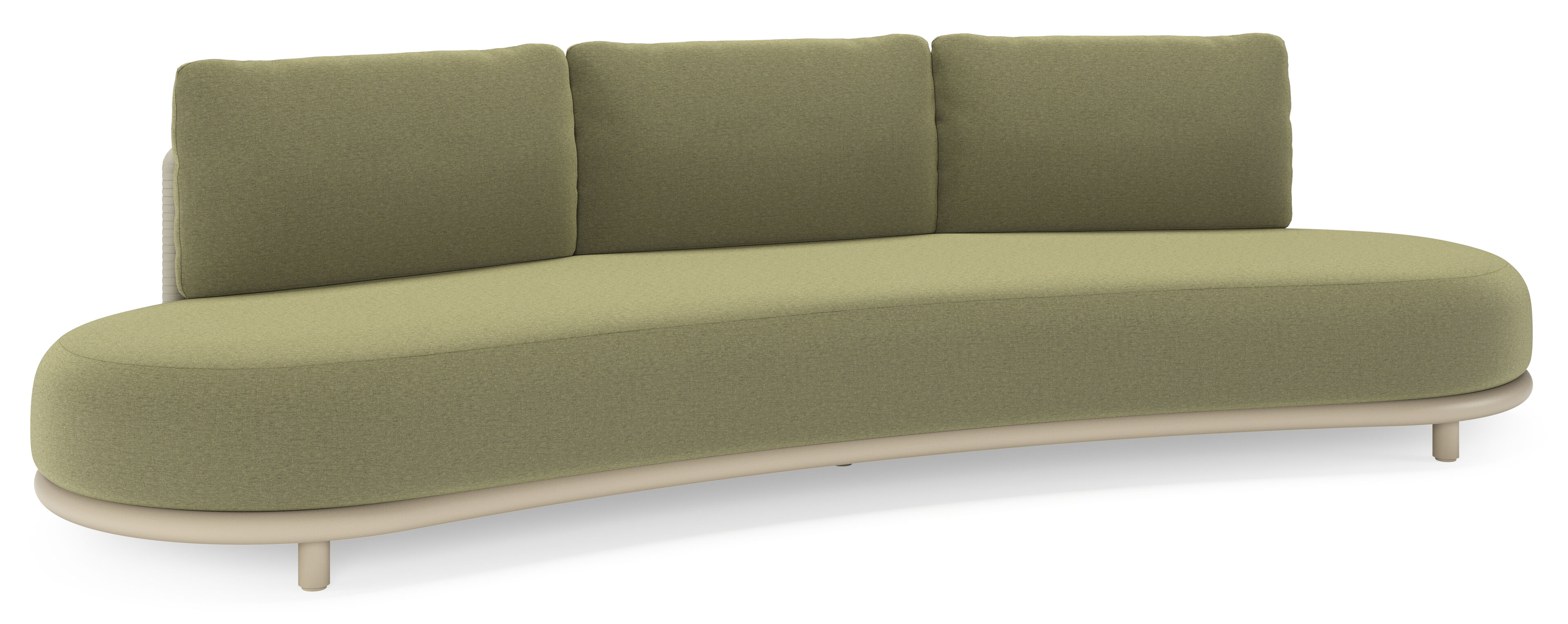 CanapÃ© de jardin Lomano en aluminium beige et corde luxe plate tissÃ©e verticalement beige et coussins en all weather sunbrellaÂ® luxe Heritage Leaf