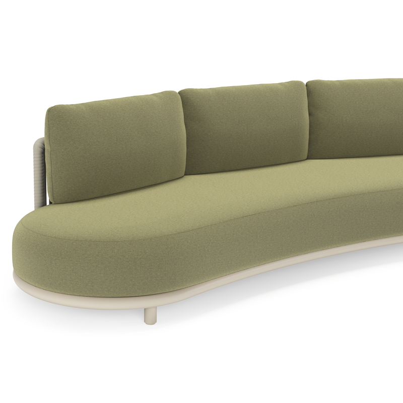 Lomano loungebank in beige aluminium en beige verticaal geweven luxe vlakke rope met Heritage Leaf all weather sunbrellaÂ® luxe