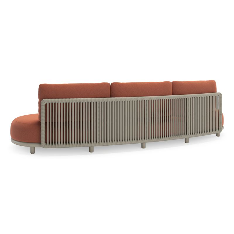 Lomano loungebank in beige aluminium en beige verticaal geweven luxe vlakke rope met Heritage Rust all weather sunbrellaÂ® luxe