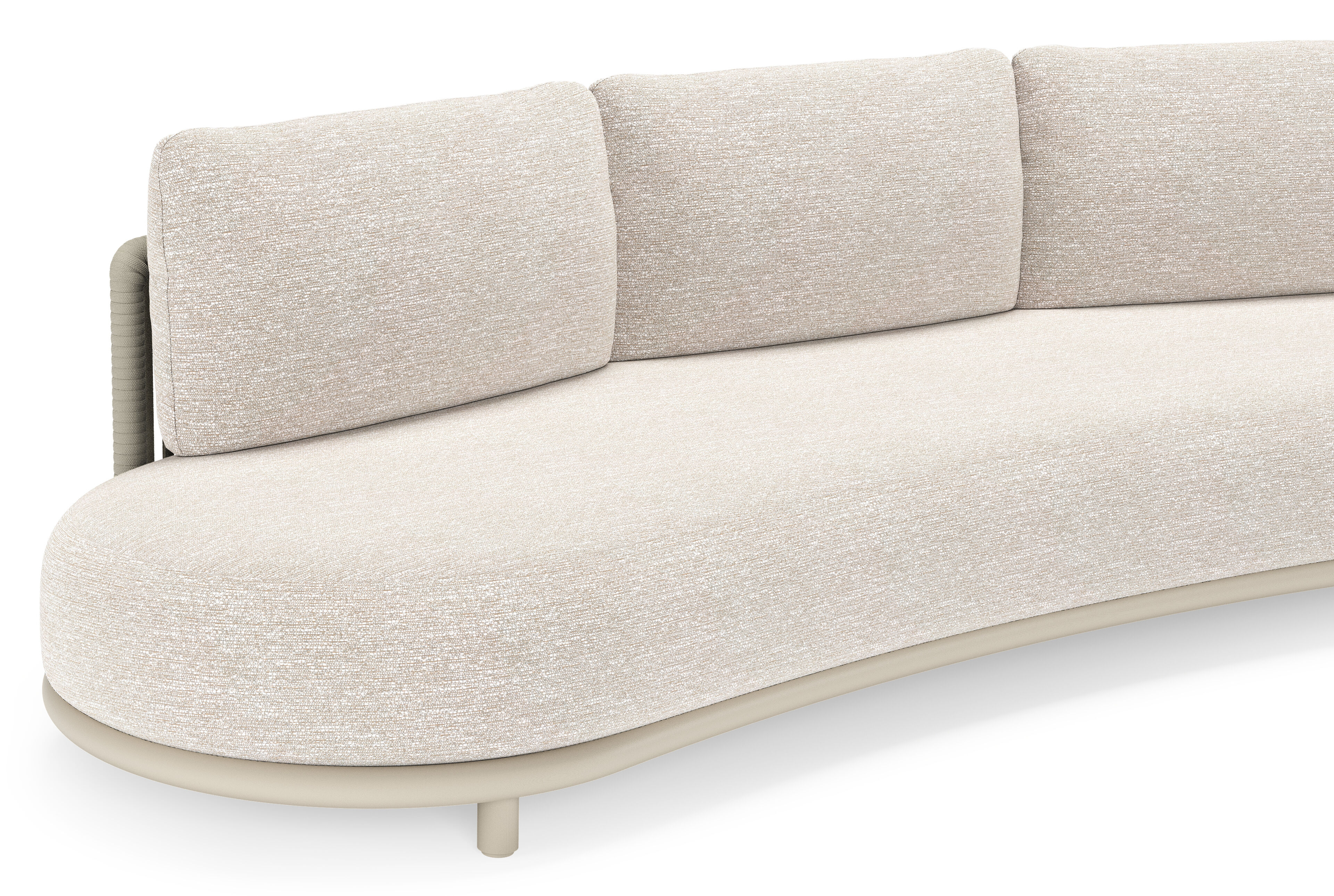 Lomano loungebank in beige aluminium en beige verticaal geweven luxe vlakke rope met Tundra Sand all weather sunbrellaÂ® luxe