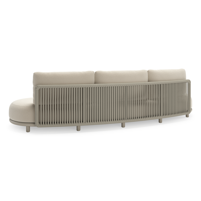 Lomano loungebank in beige aluminium en beige verticaal geweven luxe vlakke rope met Althea Off White all weather cosytica