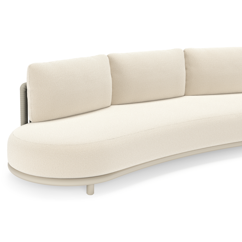 Lomano loungebank in beige aluminium en beige verticaal geweven luxe vlakke rope met Althea Off White all weather cosytica