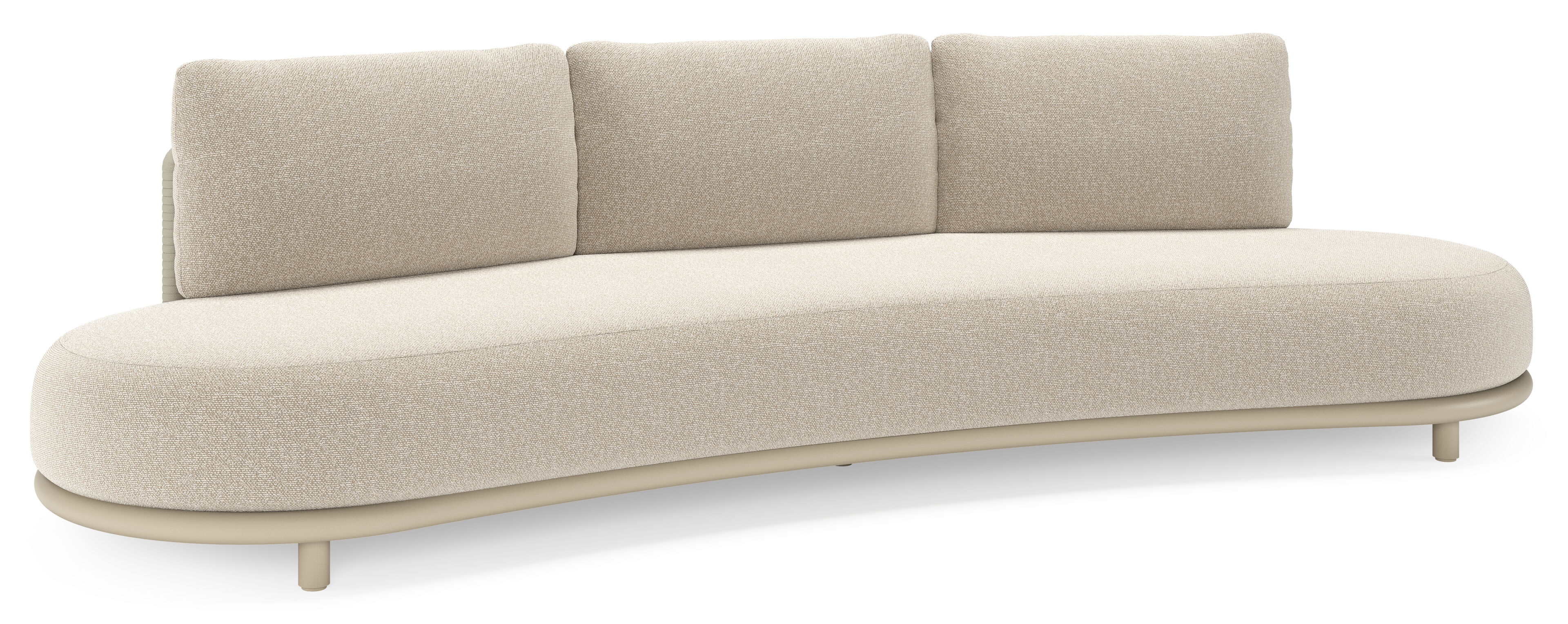 Canapé de jardin Lomano en aluminium beige et corde luxe plate tissée verticalement beige et coussins en all weather cosytica Marbella Ecru