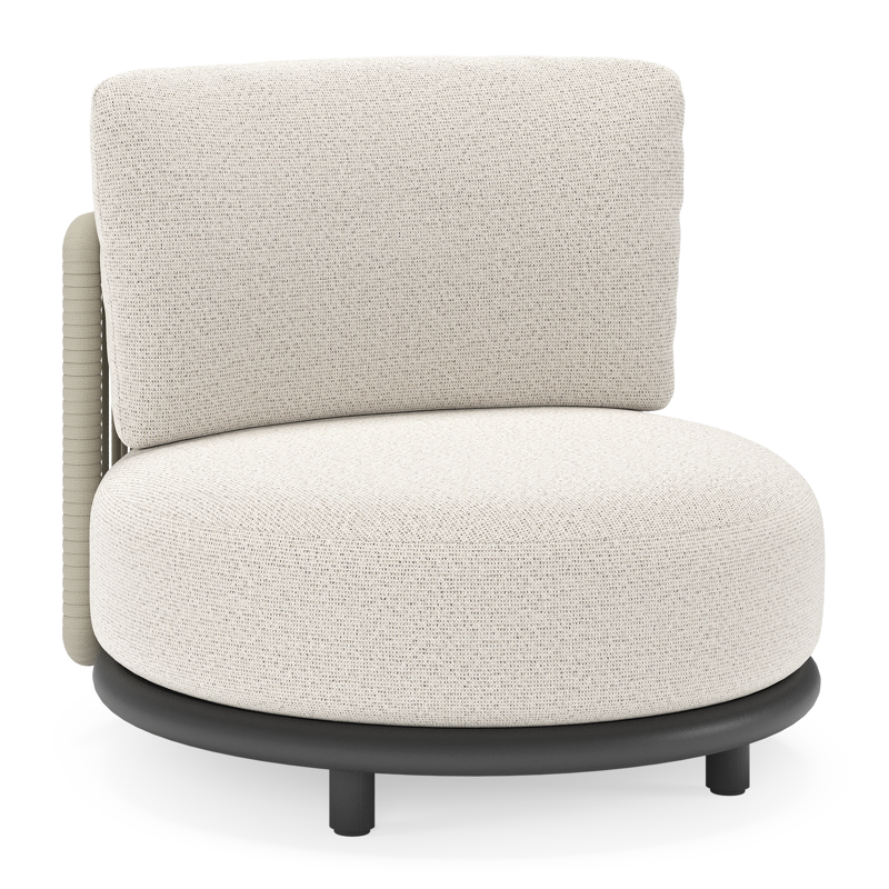 Lomano loungestoel in zwart aluminium en beige verticaal geweven luxe vlakke rope met Firenze Natural all weather solica